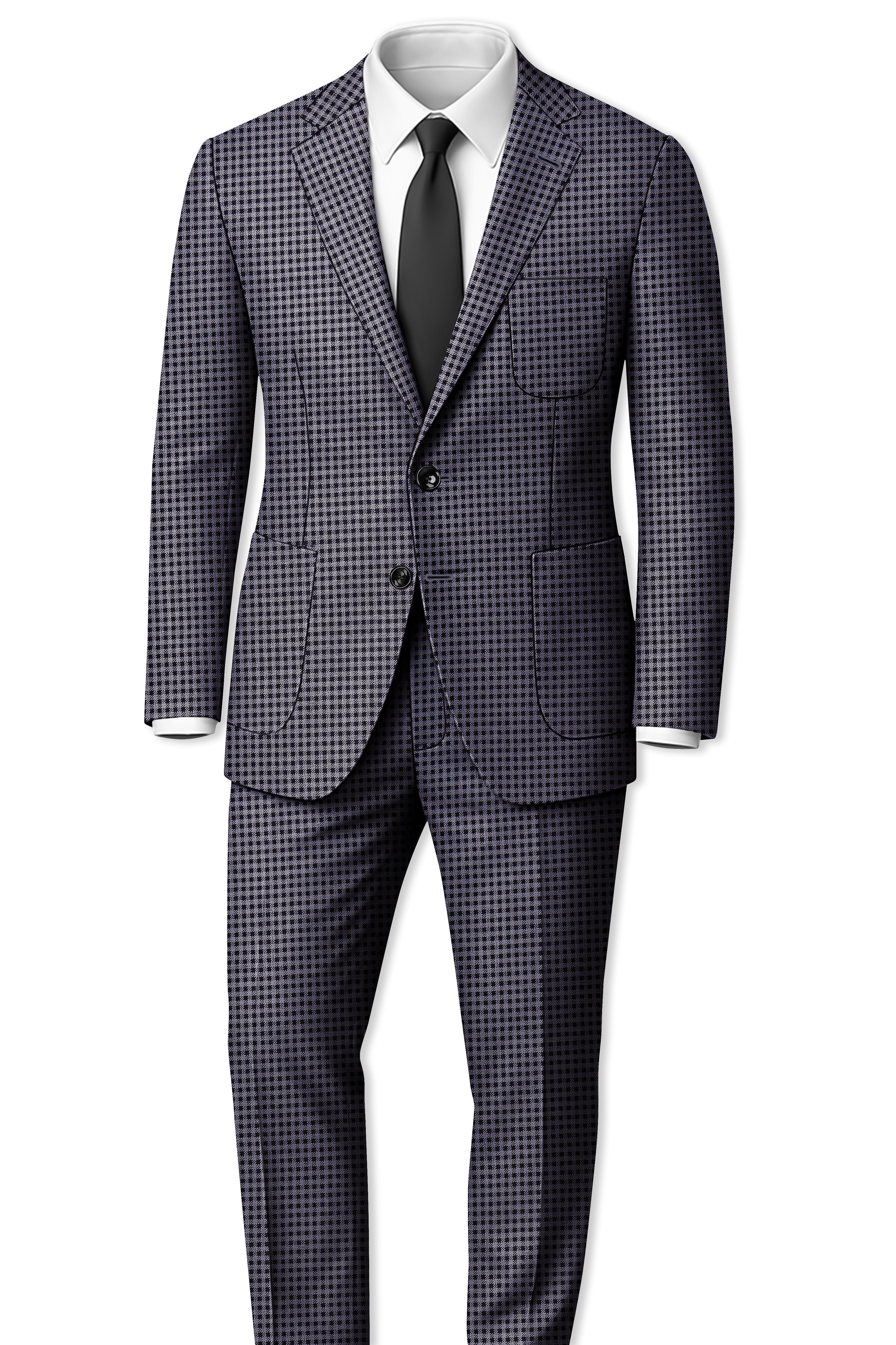 Zenith-Mirage Blue And venus Gray Gingham Plaid Tweed Single Breasted Sports Suit
