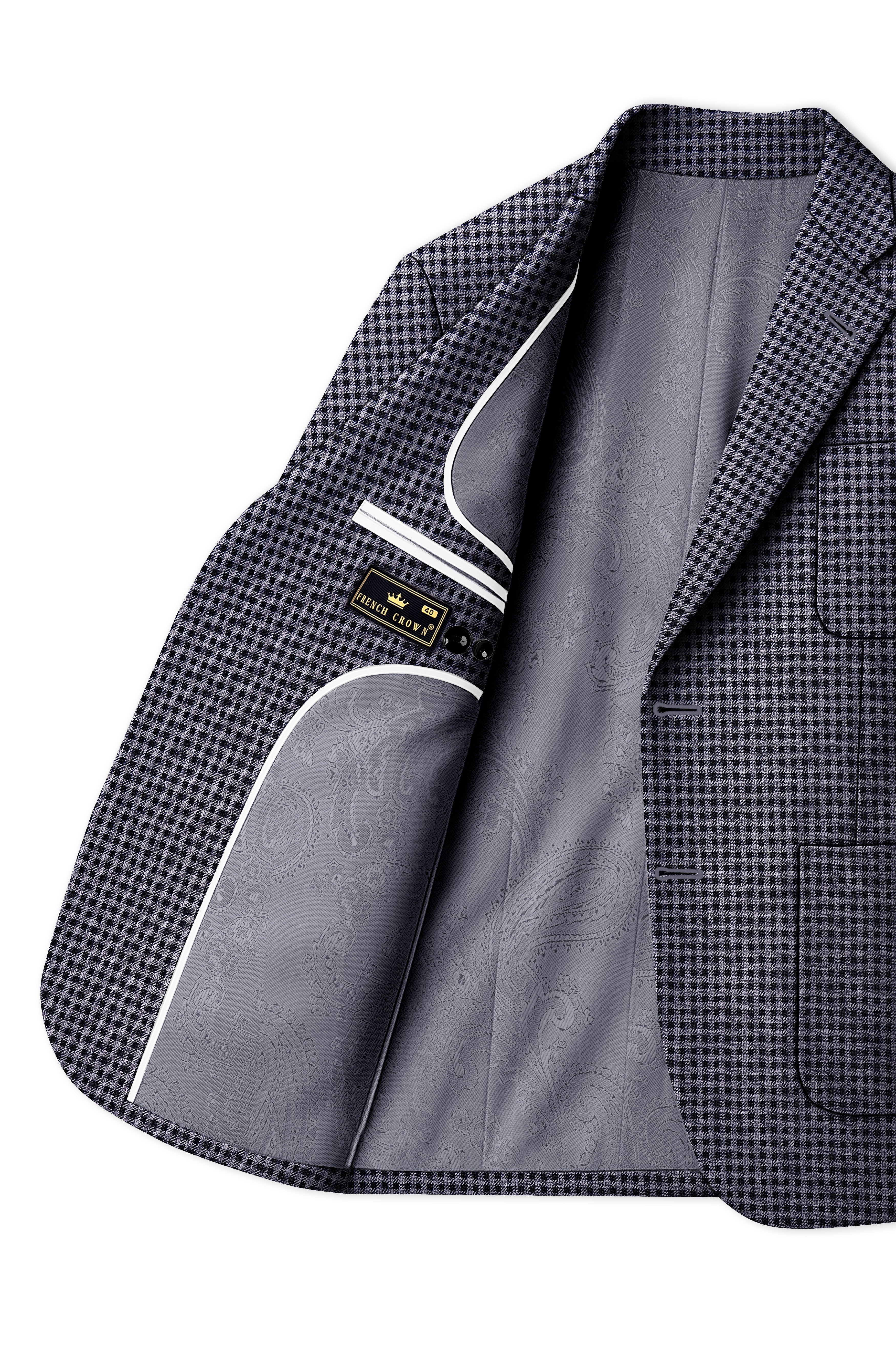 Zenith-Mirage Blue And venus Gray Gingham Plaid Tweed Single Breasted Sports Suit