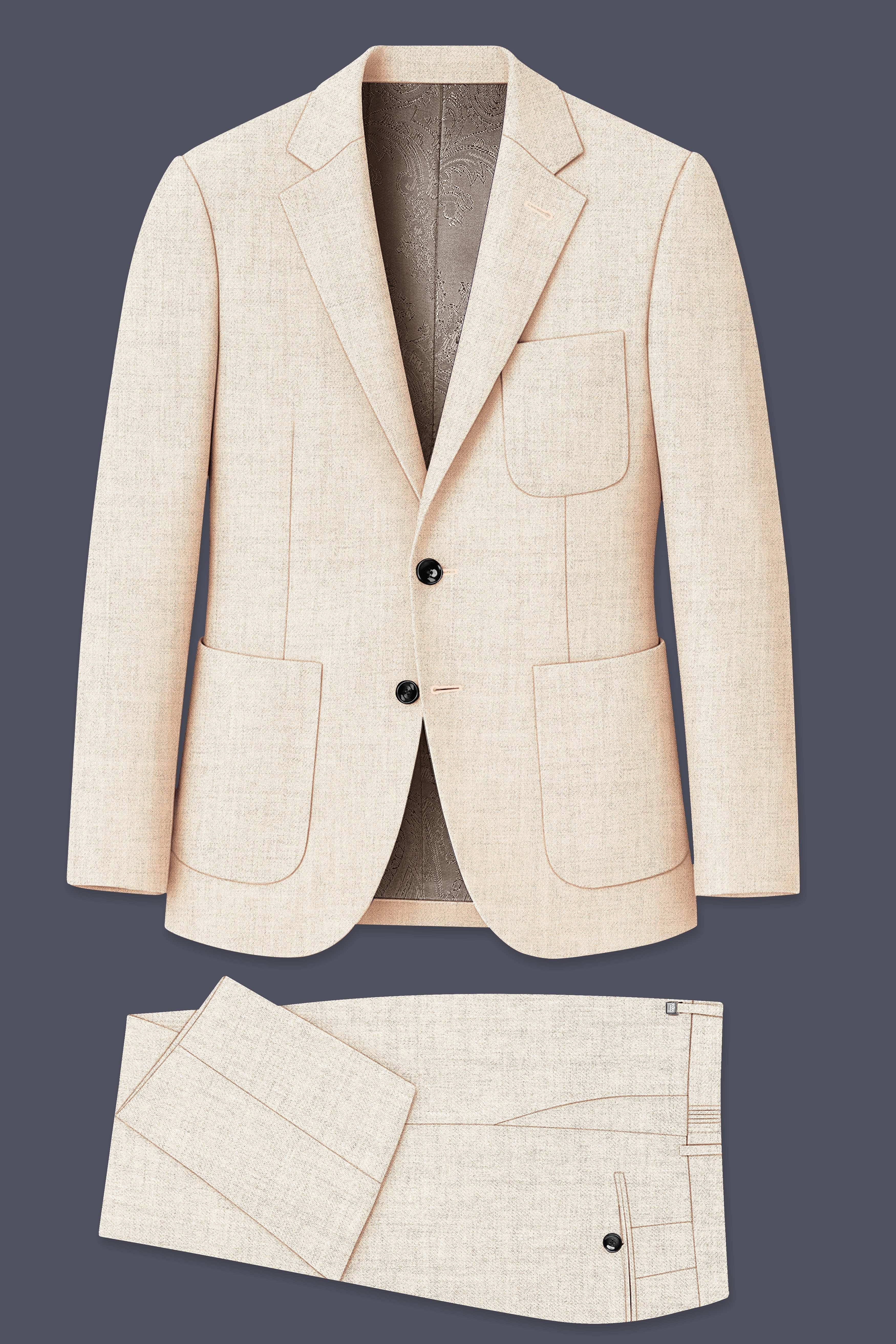 Velour-Derby Cream Textured Tweed Single Breasted Sports Suit