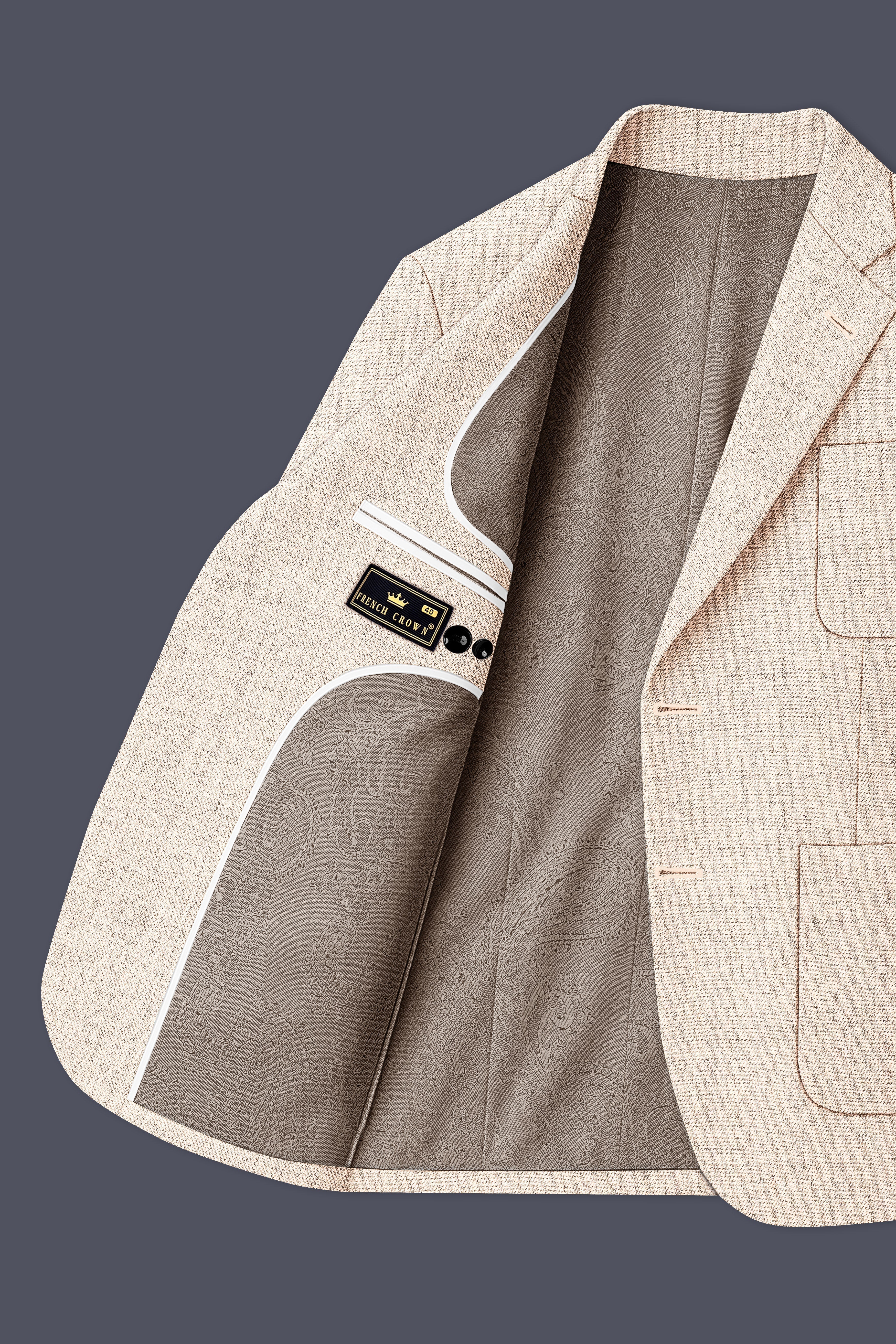 Velour-Derby Cream Textured Tweed Single Breasted Sports Suit