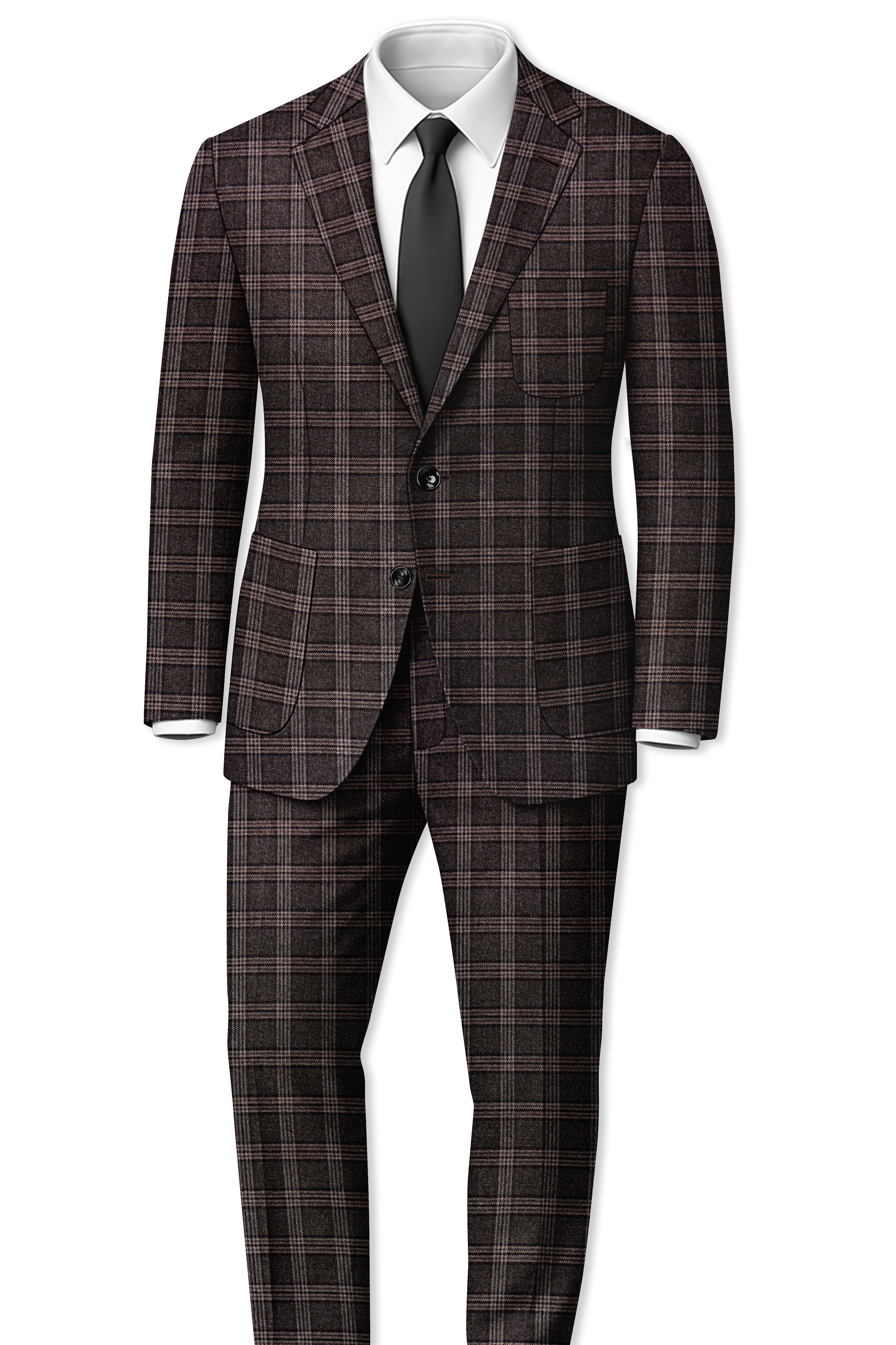 Eclenzo-Eclipse Brown Plaid Tweed Single Breasted Sports Suit