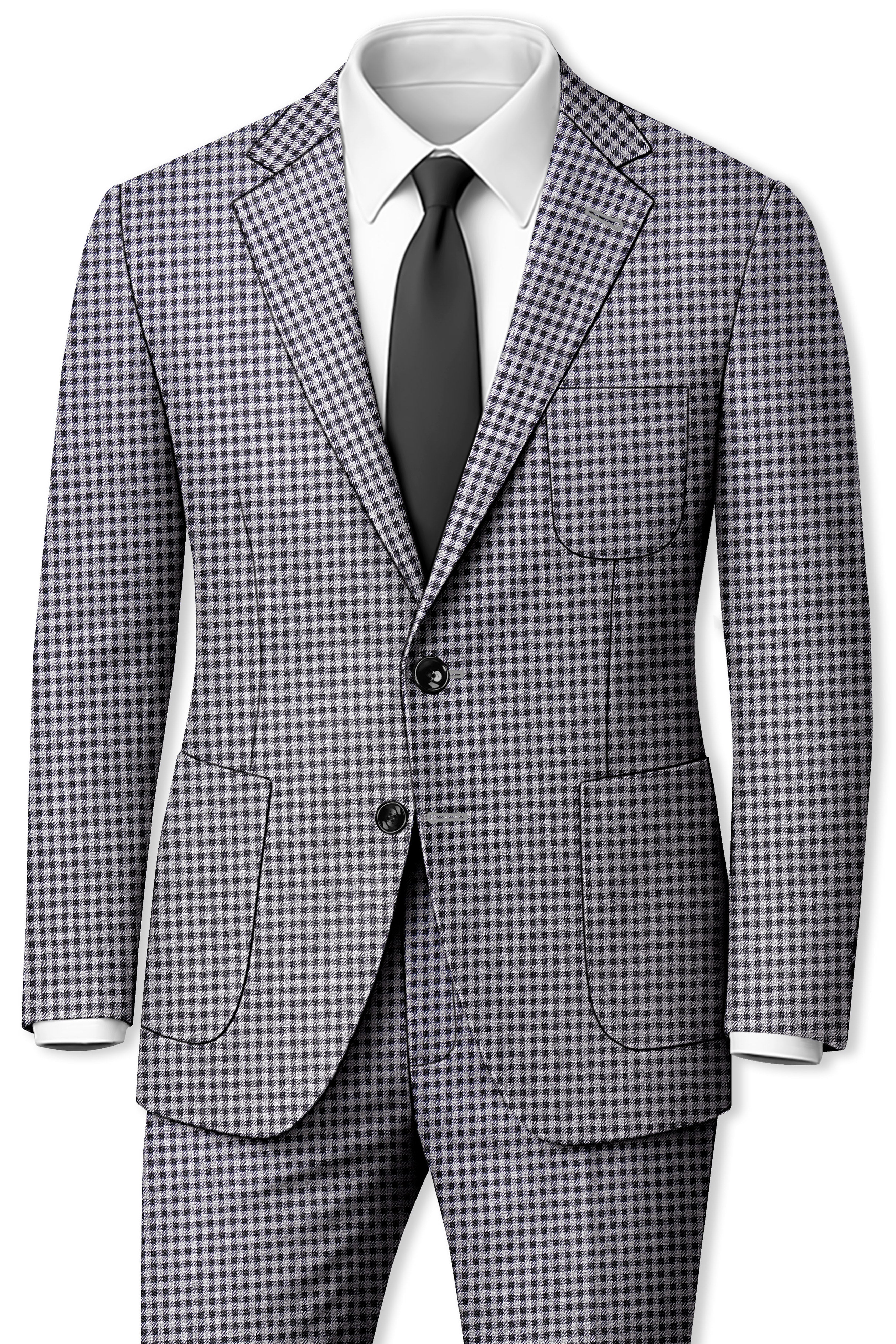 Graphite-Metallic Gray And Tuatara Gingham Plaid Tweed Single Breasted Sports Suit