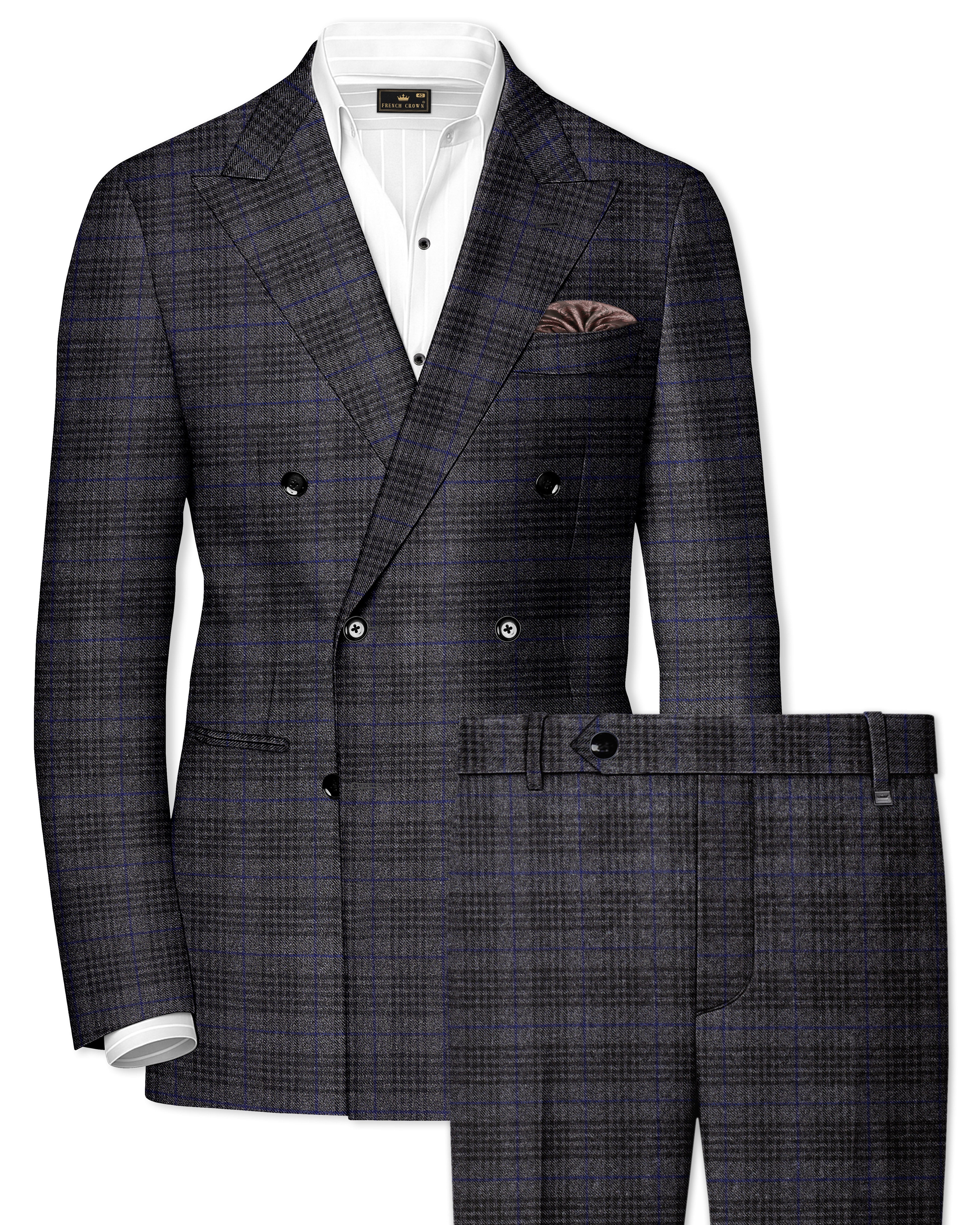 Cinerro-Shark Gray Plaid Tweed Double Breasted Suit