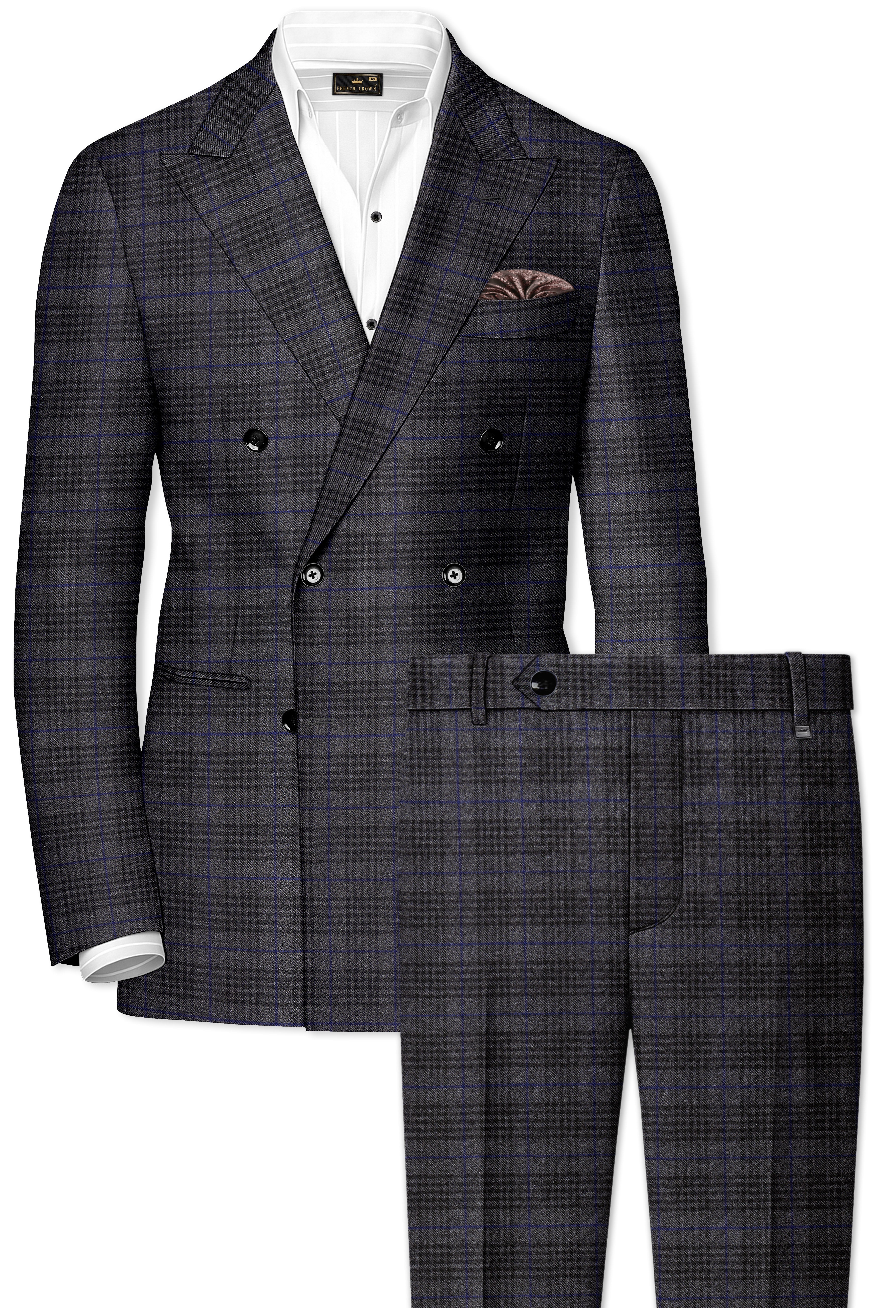 Cinerro-Shark Gray Plaid Tweed Double Breasted Suit
