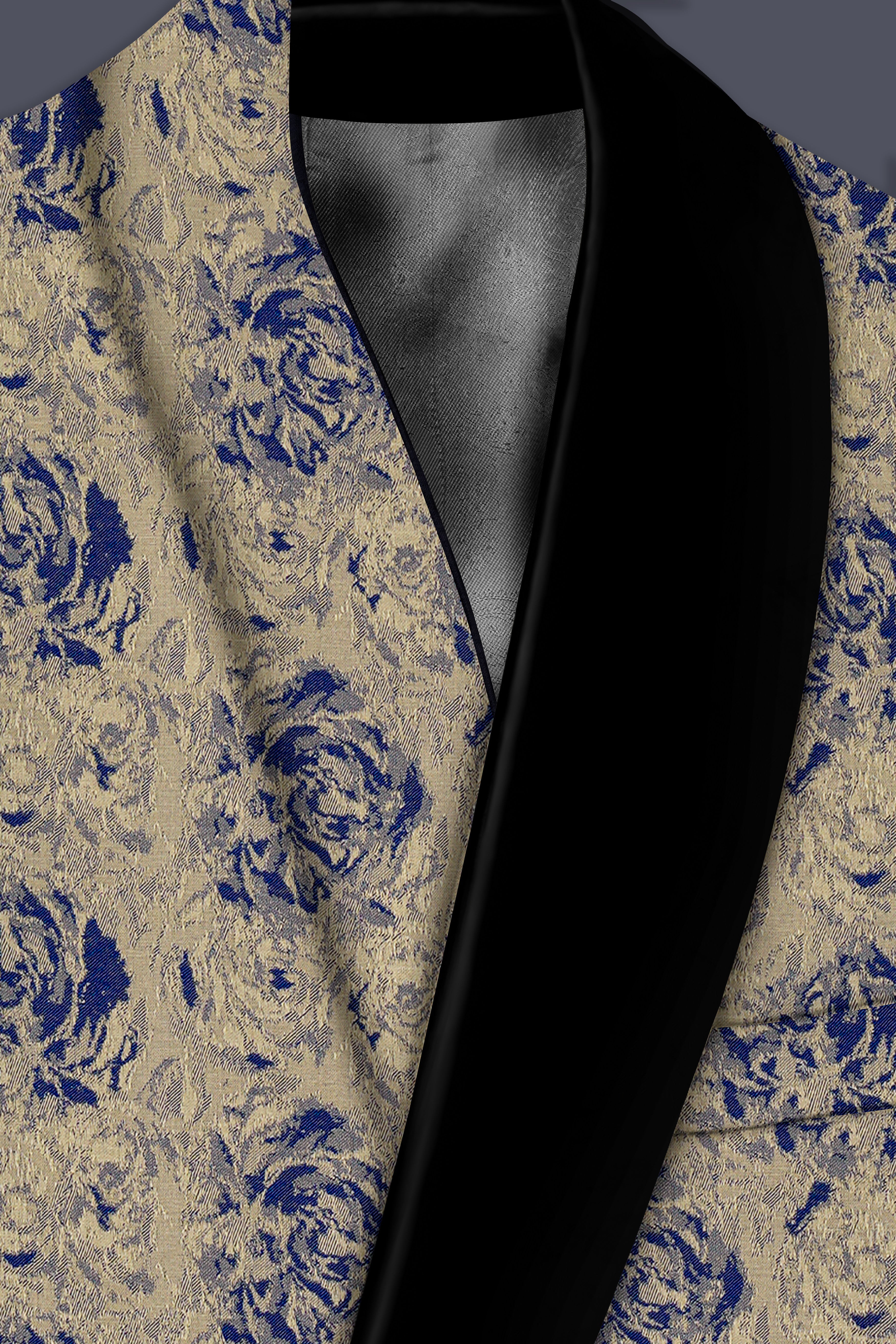 Jacqoro-Gravel Blue and Golden Jacquard Textured Tuxedo Suit
