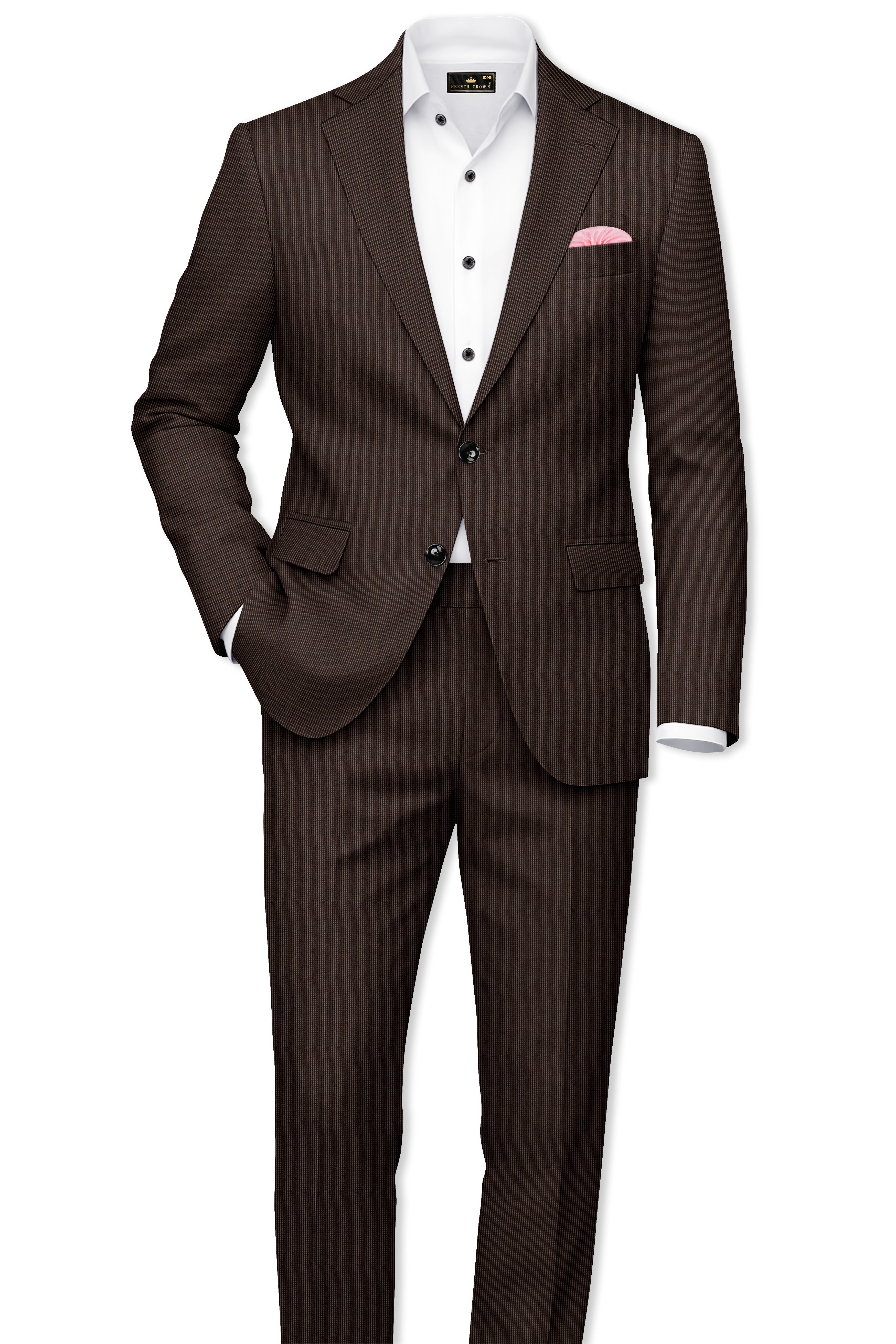 Brunvoro-Acadia Brown Textured Wool Rich Single Breasted Suit