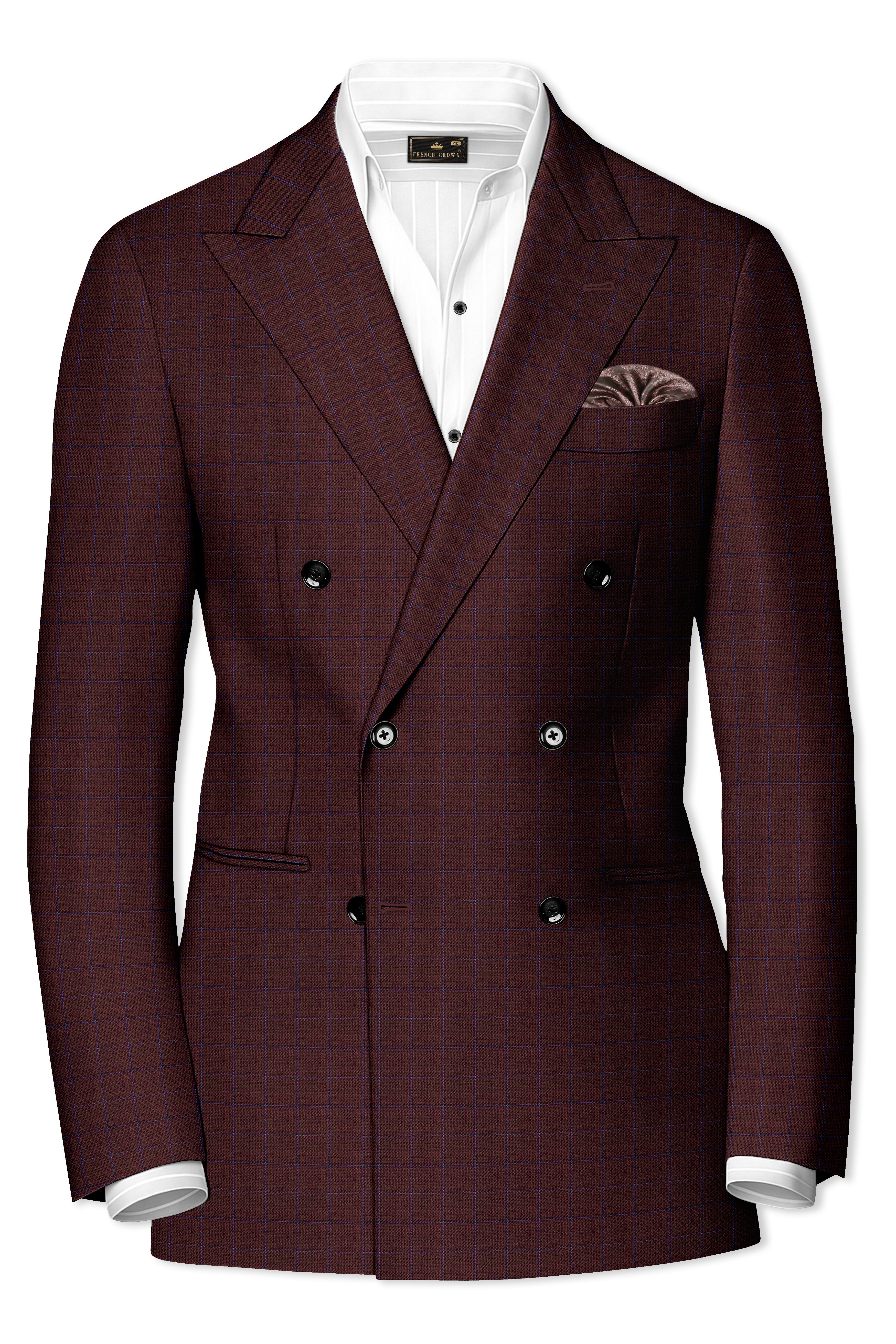 Wolvoro-Eclipse Brown Plaid Wool Rich Double Breasted Suit