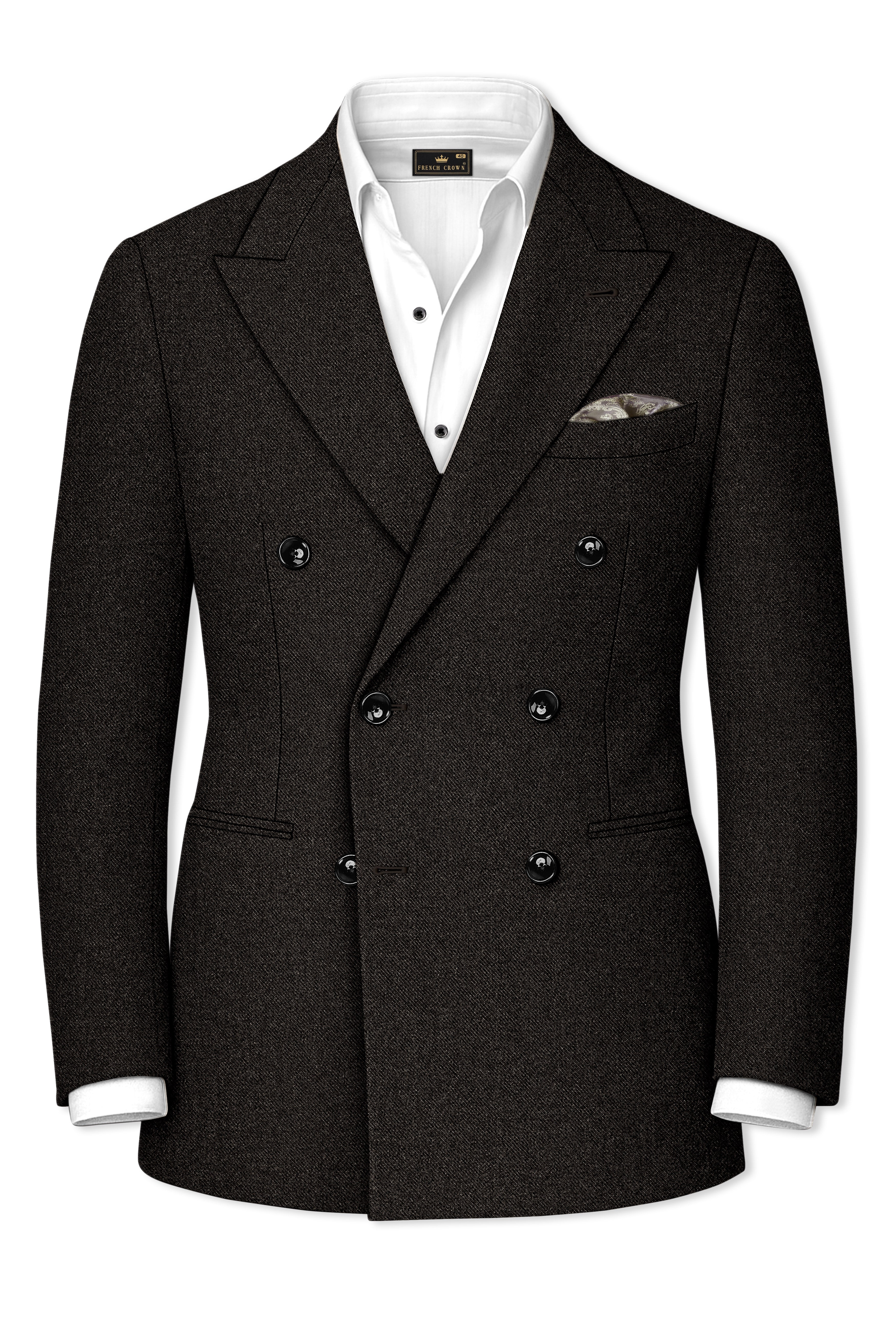 Aurezeus-Zeus Brown Textured Tweed Double Breasted Suit