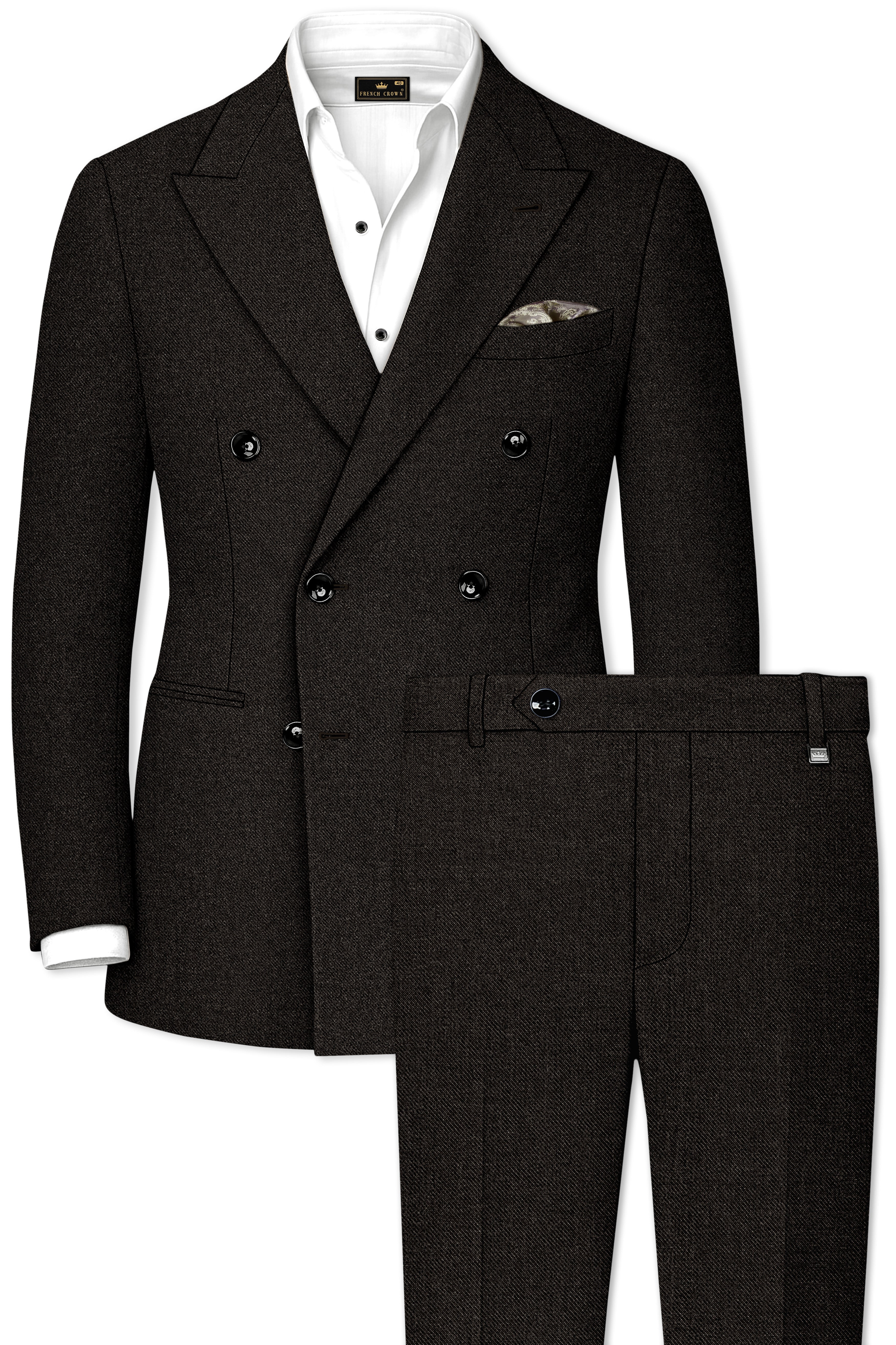 Aurezeus-Zeus Brown Textured Tweed Double Breasted Suit