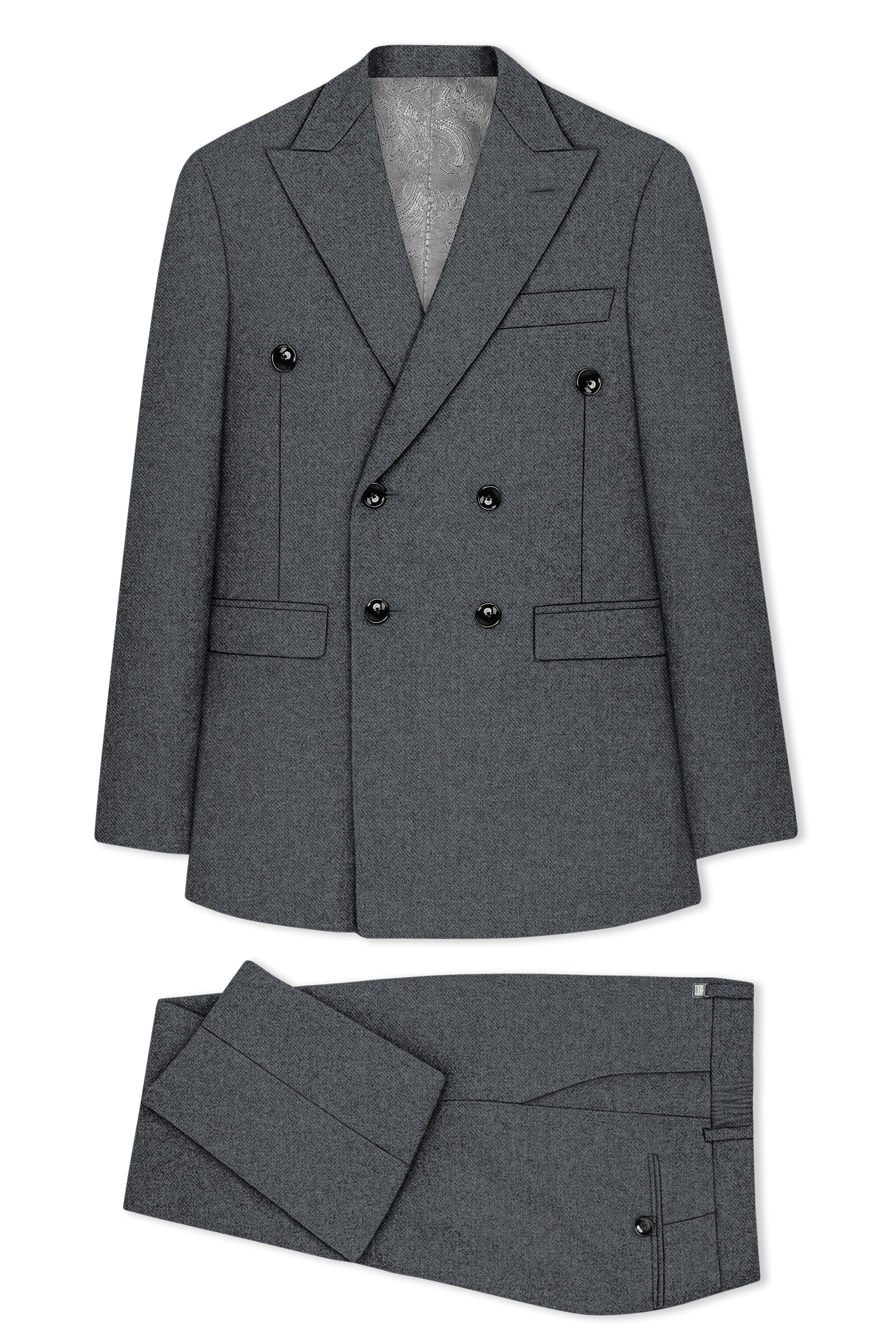 Gravano-Ship Gray Textured Tweed Double Breasted Suit