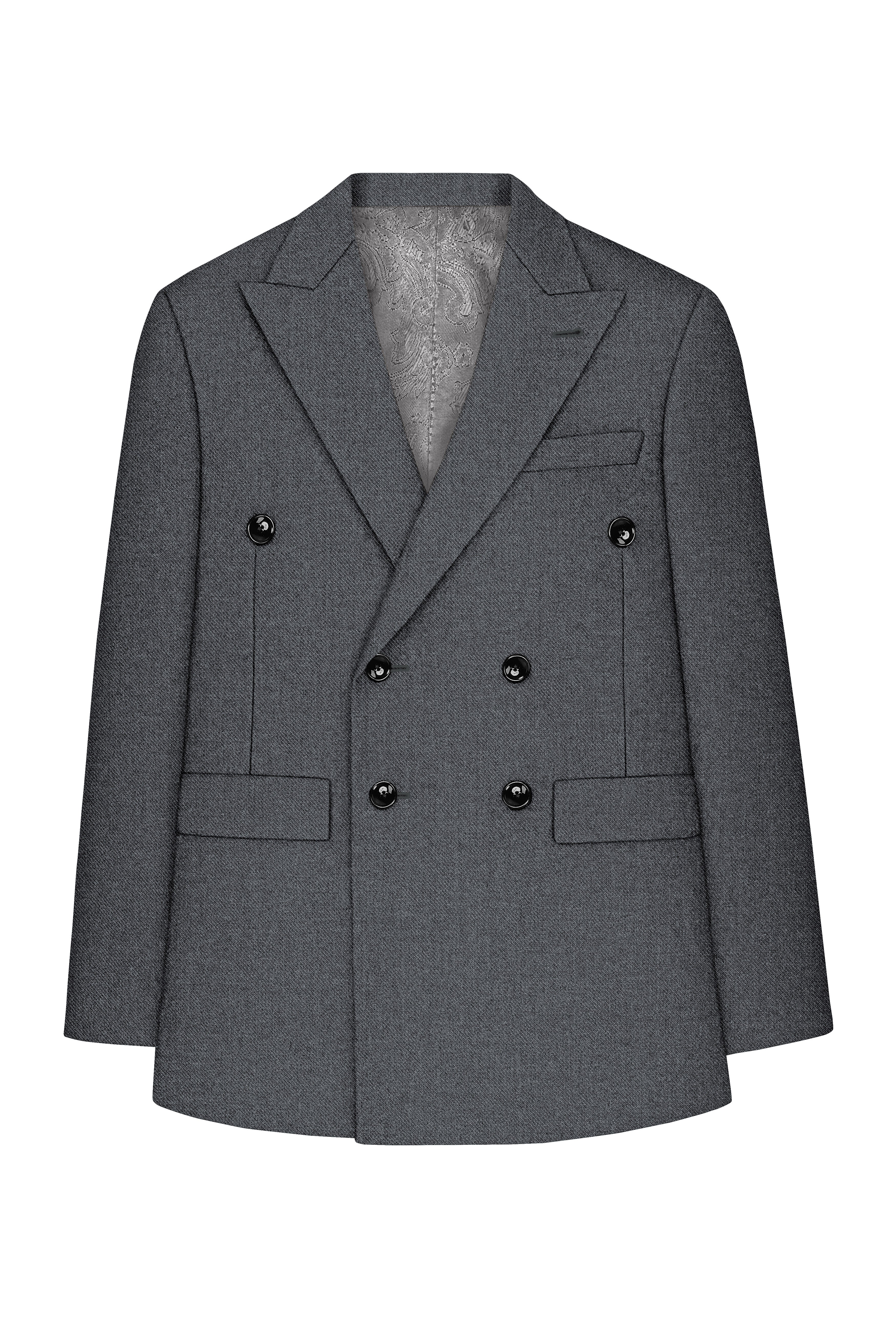 Gravano-Ship Gray Textured Tweed Double Breasted Suit
