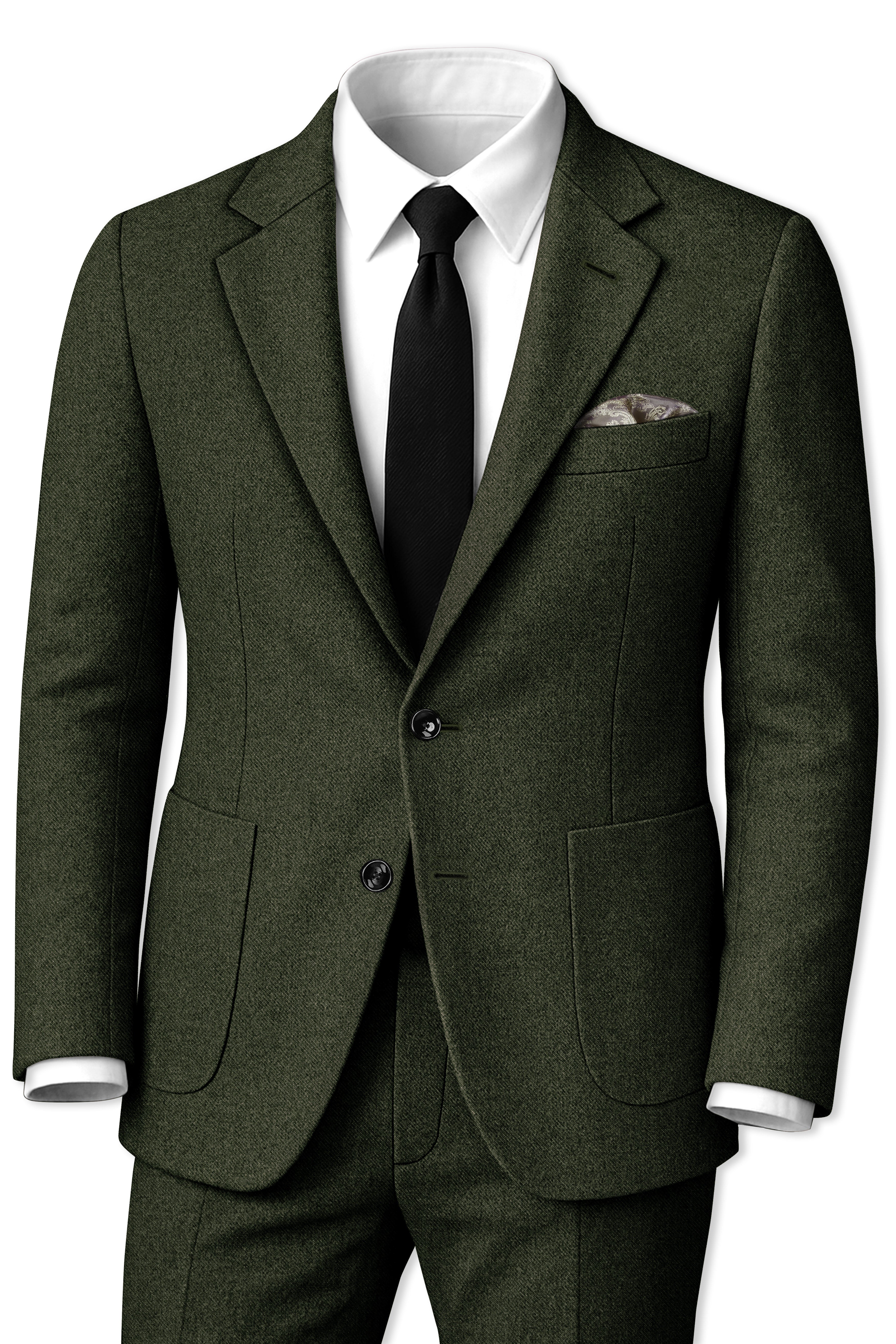 Olvoro-Rifle Green Textured Tweed Single Breasted Sports Suit