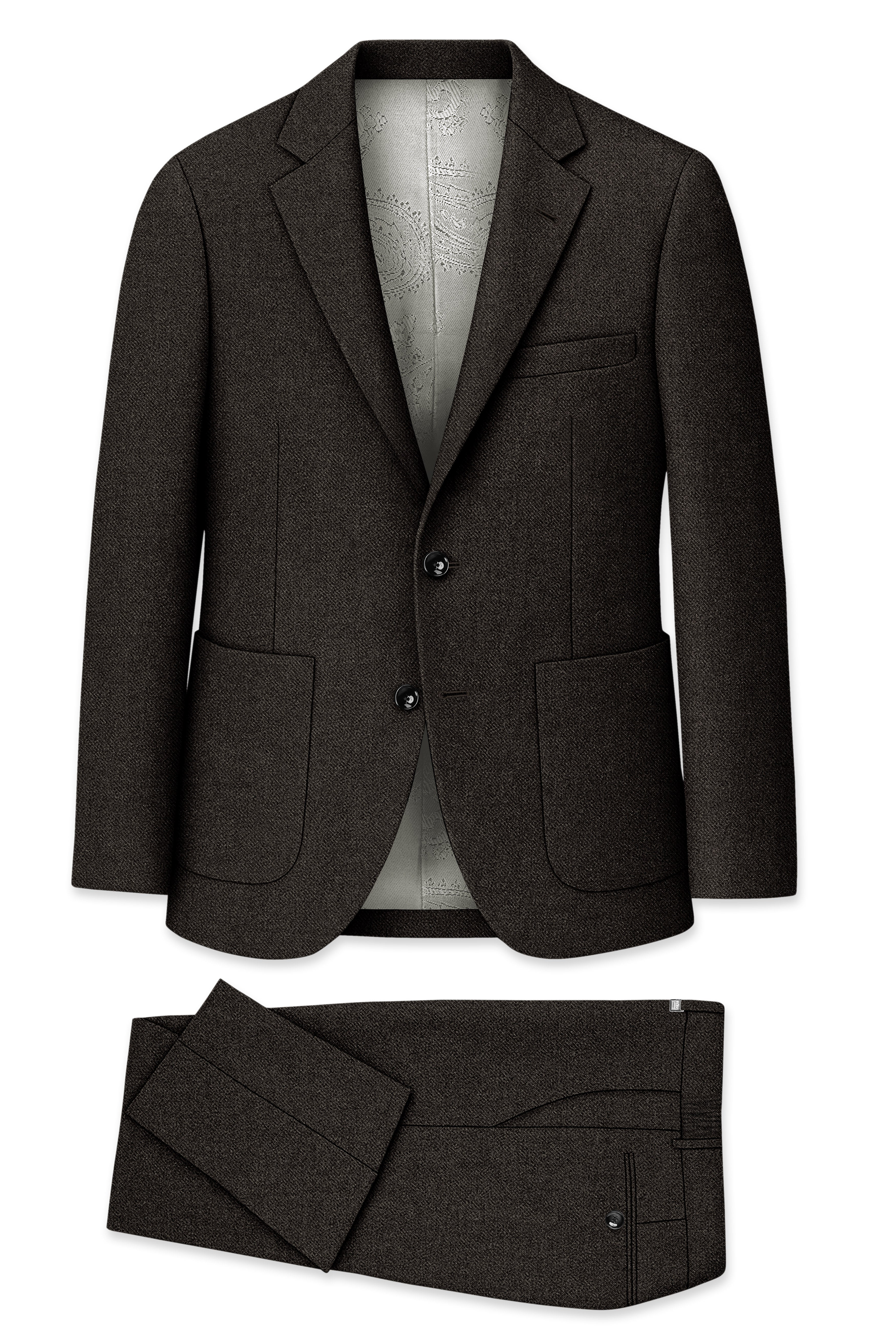 Auregond-Gondola Brown Textured Tweed Single Breasted Sports Suit