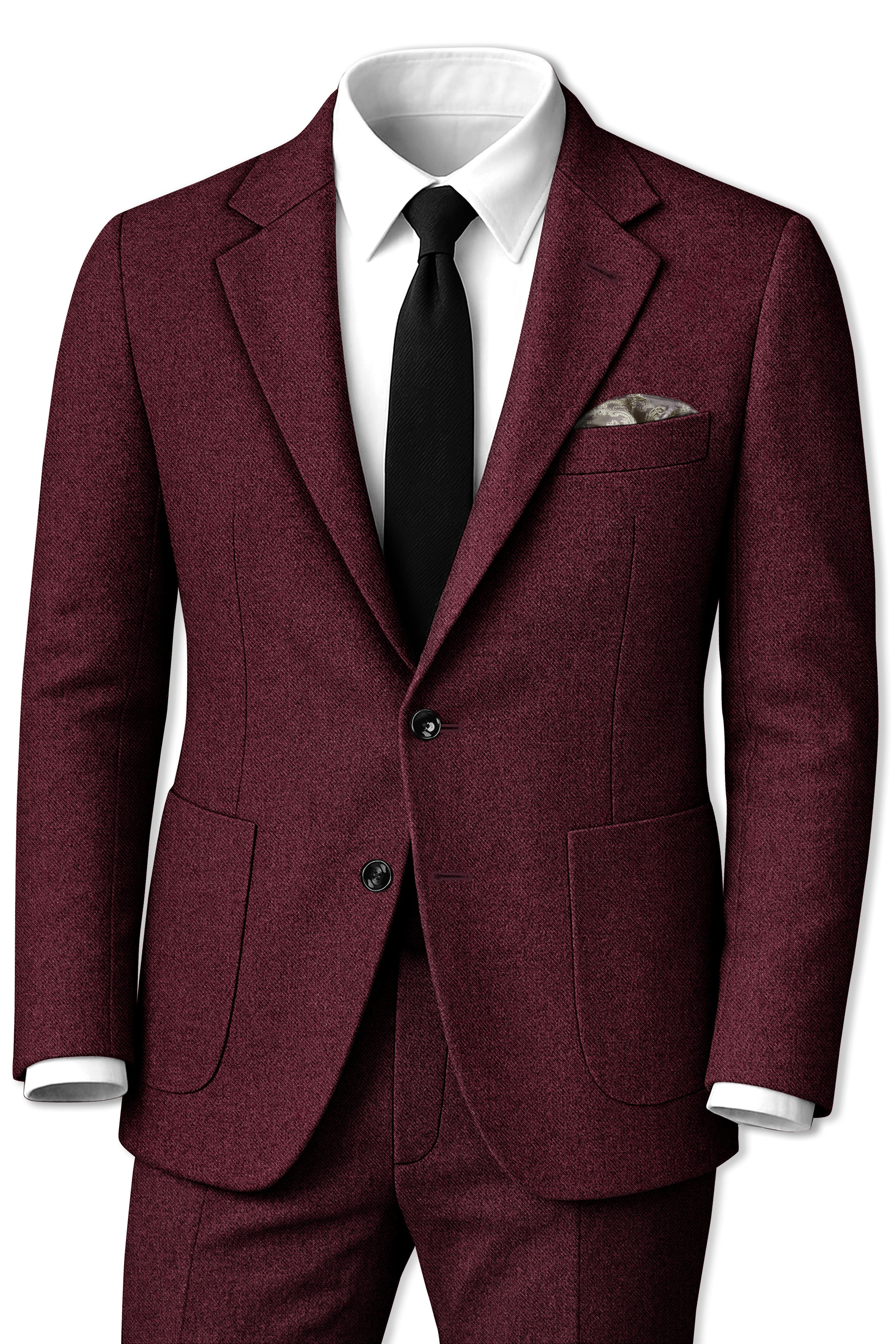 Burgvoro-Crated Maroon Textured Tweed Single Breasted Sports Suit