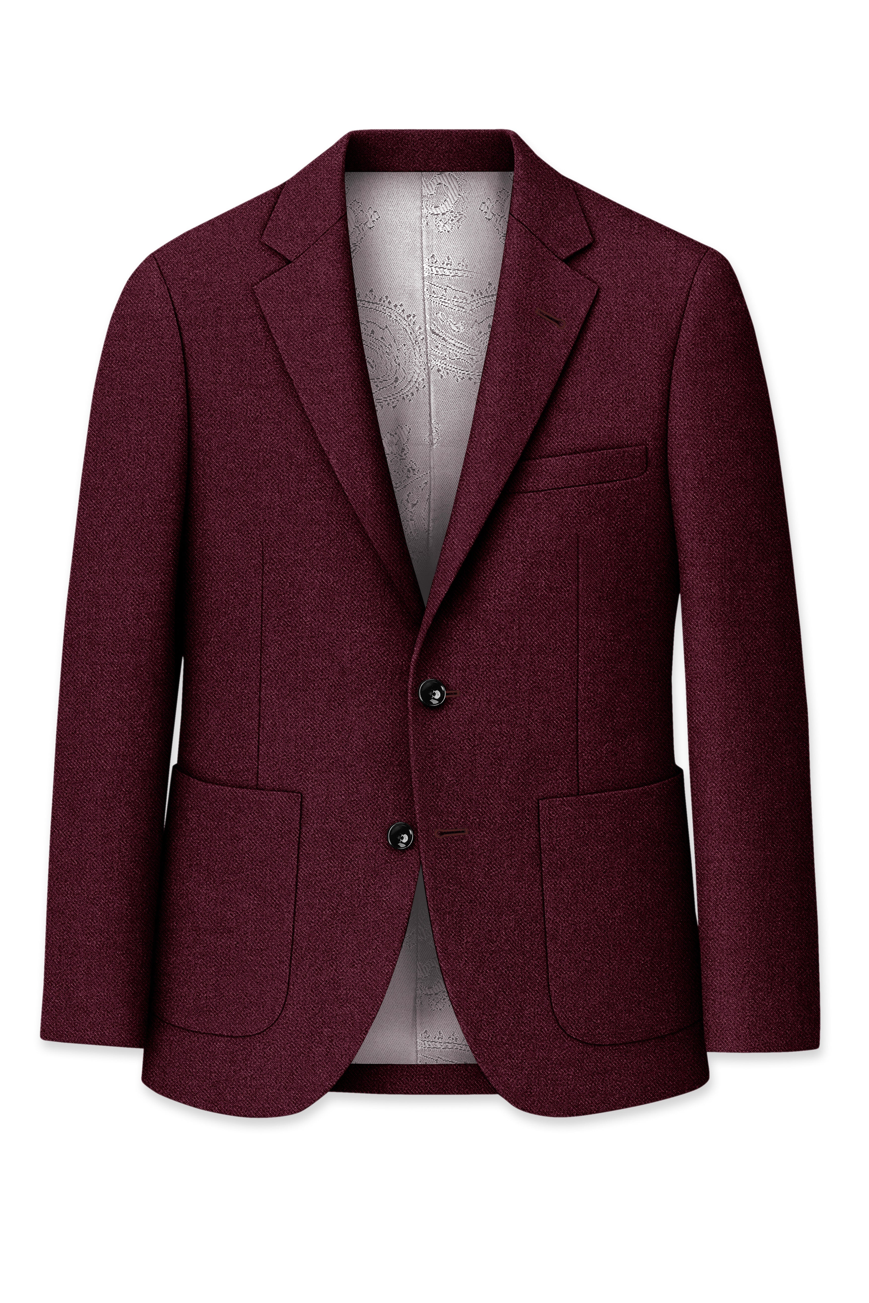 Burgvoro-Crated Maroon Textured Tweed Single Breasted Sports Suit
