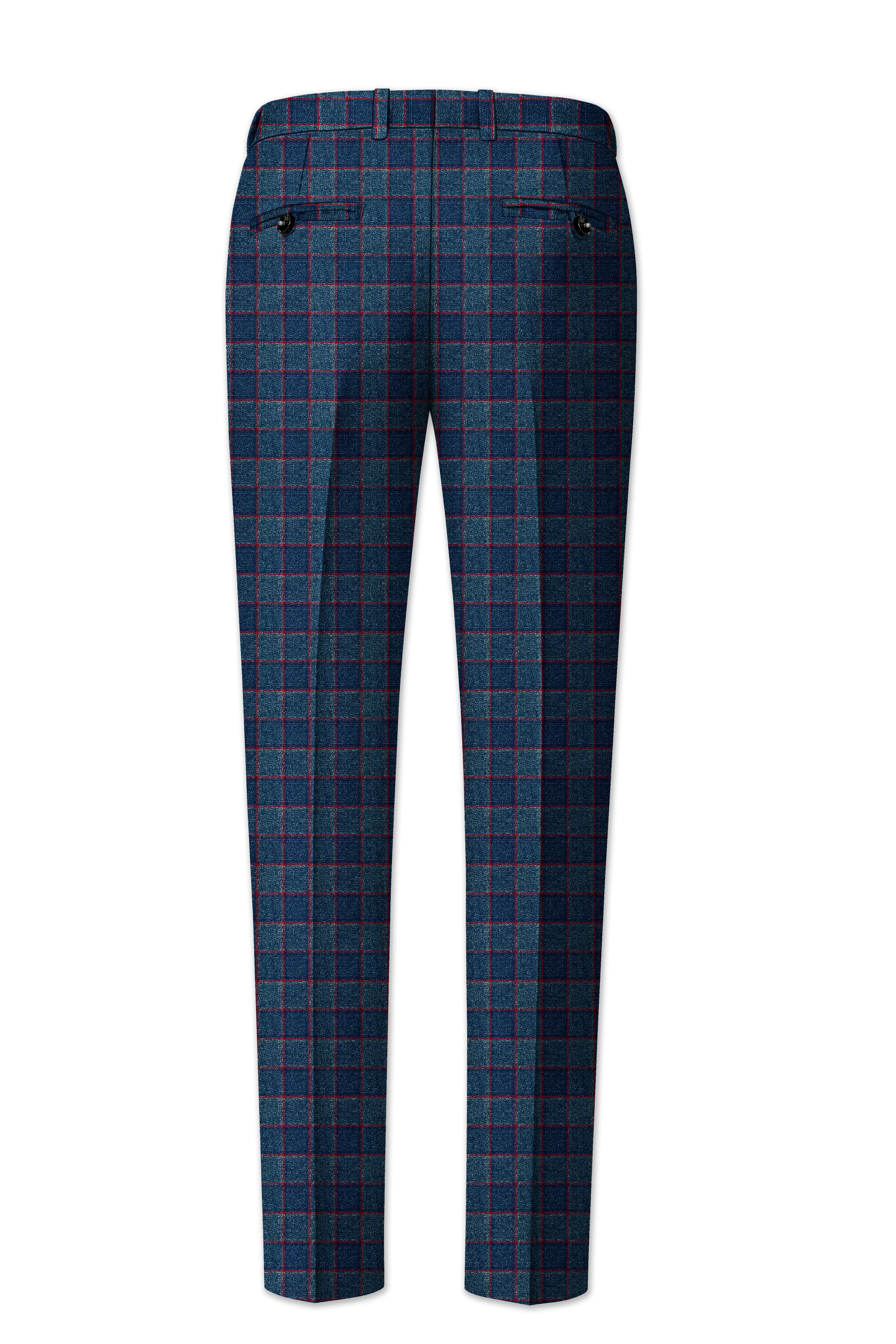 Panevoro-Vintage Blue Windowpane Premium Cotton Single Breasted Sports Suit