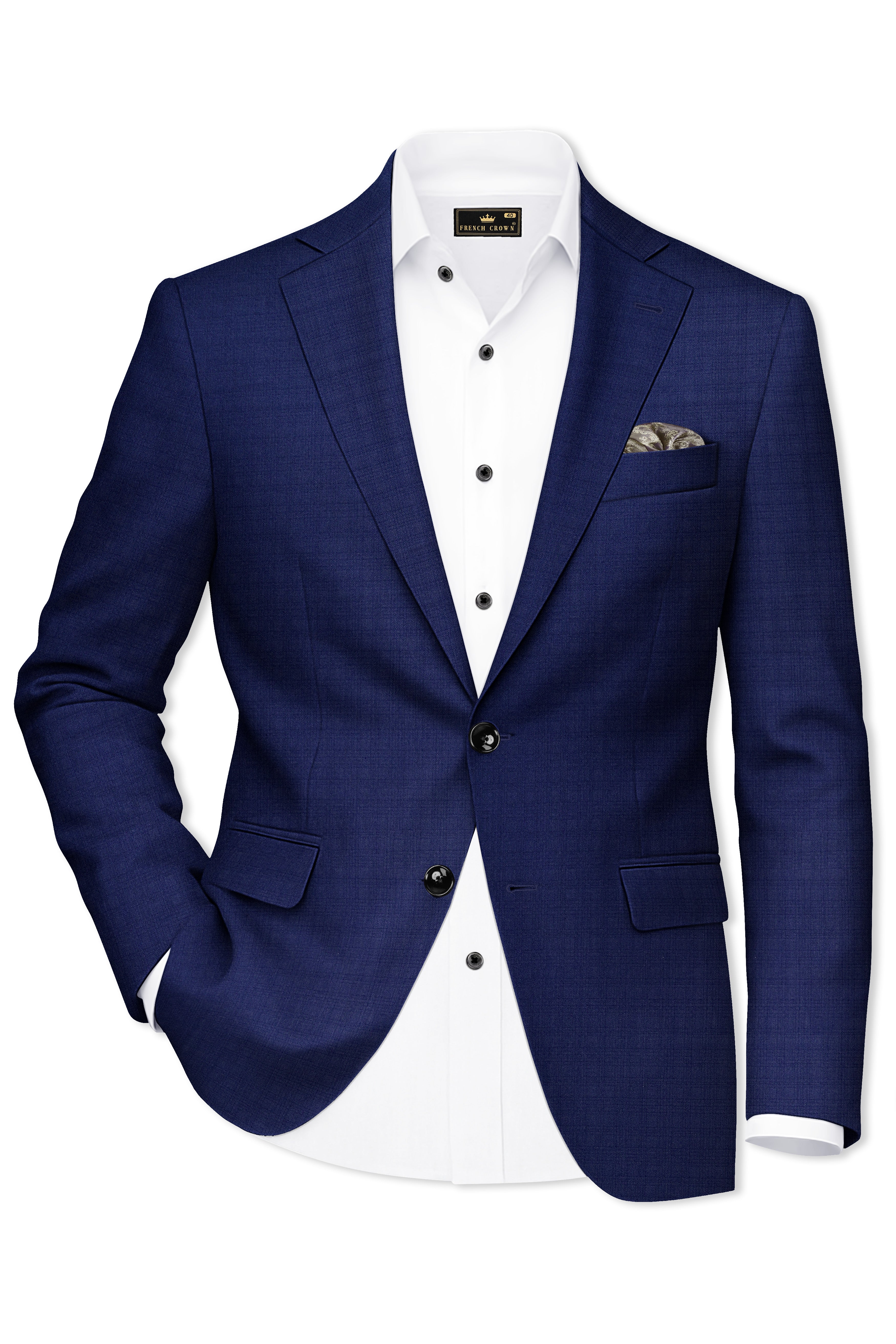 Bluvoro-Space Blue Textured Wool Rich Single Breasted Suit