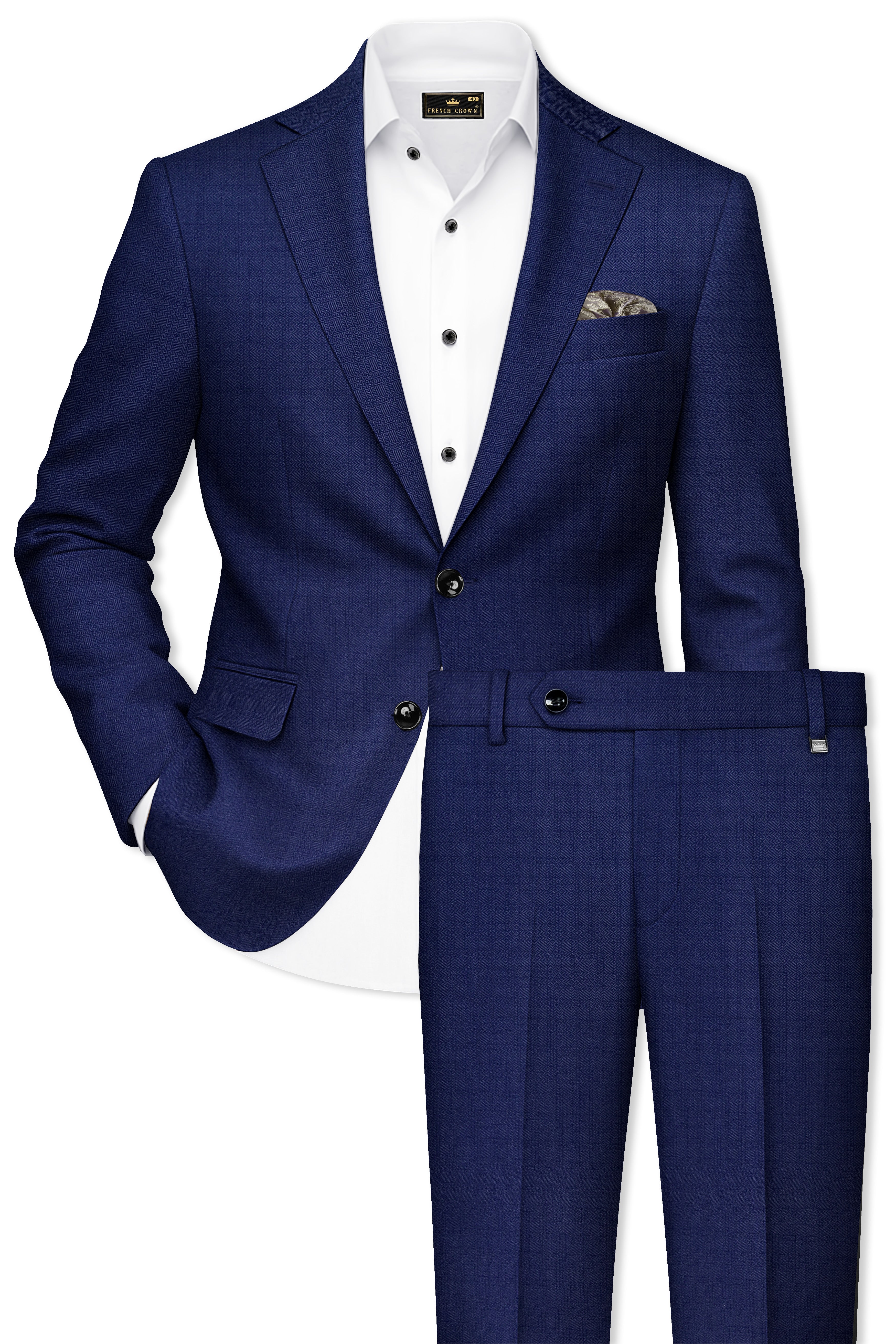 Bluvoro-Space Blue Textured Wool Rich Single Breasted Suit