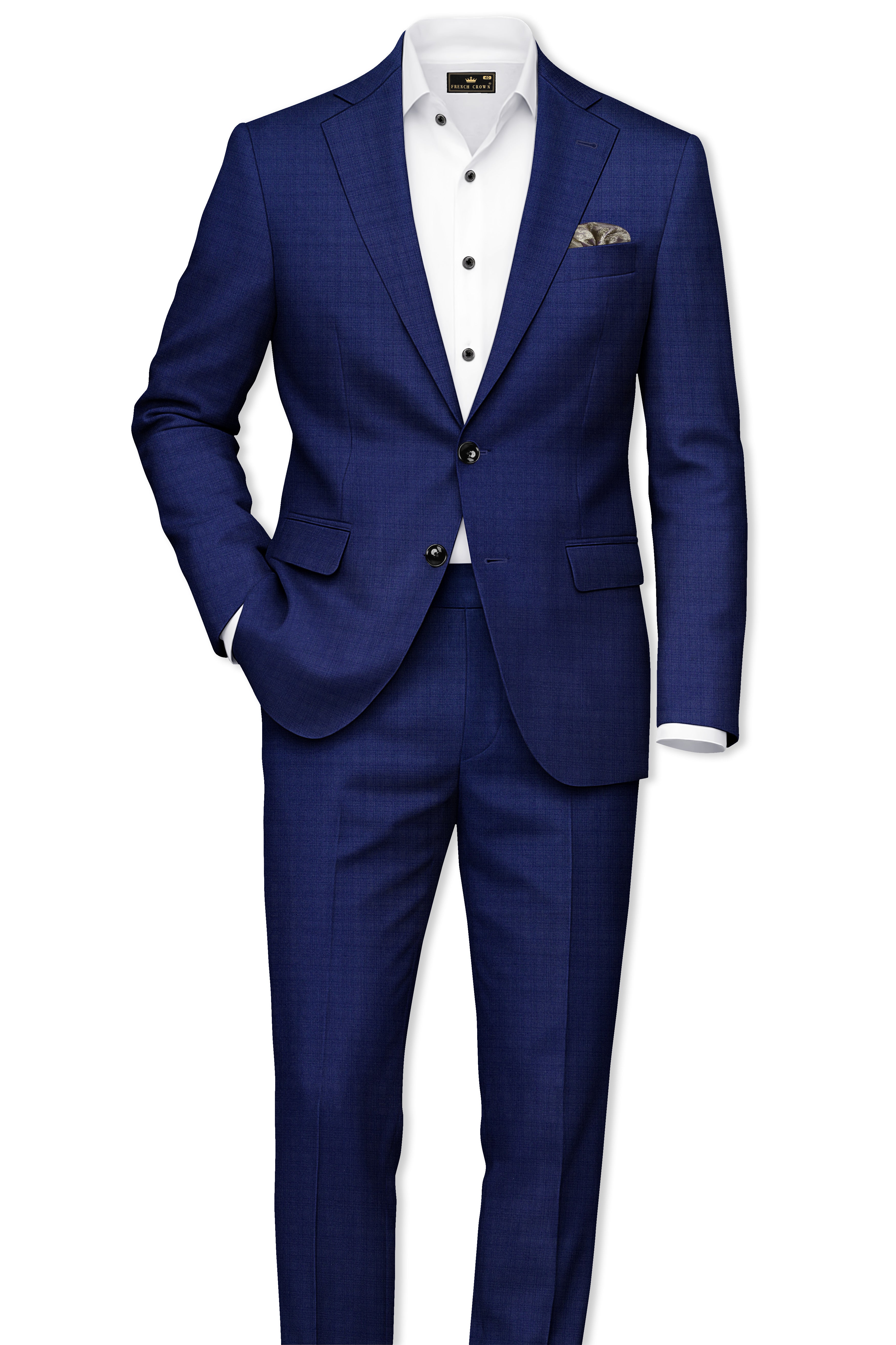 Bluvoro-Space Blue Textured Wool Rich Single Breasted Suit
