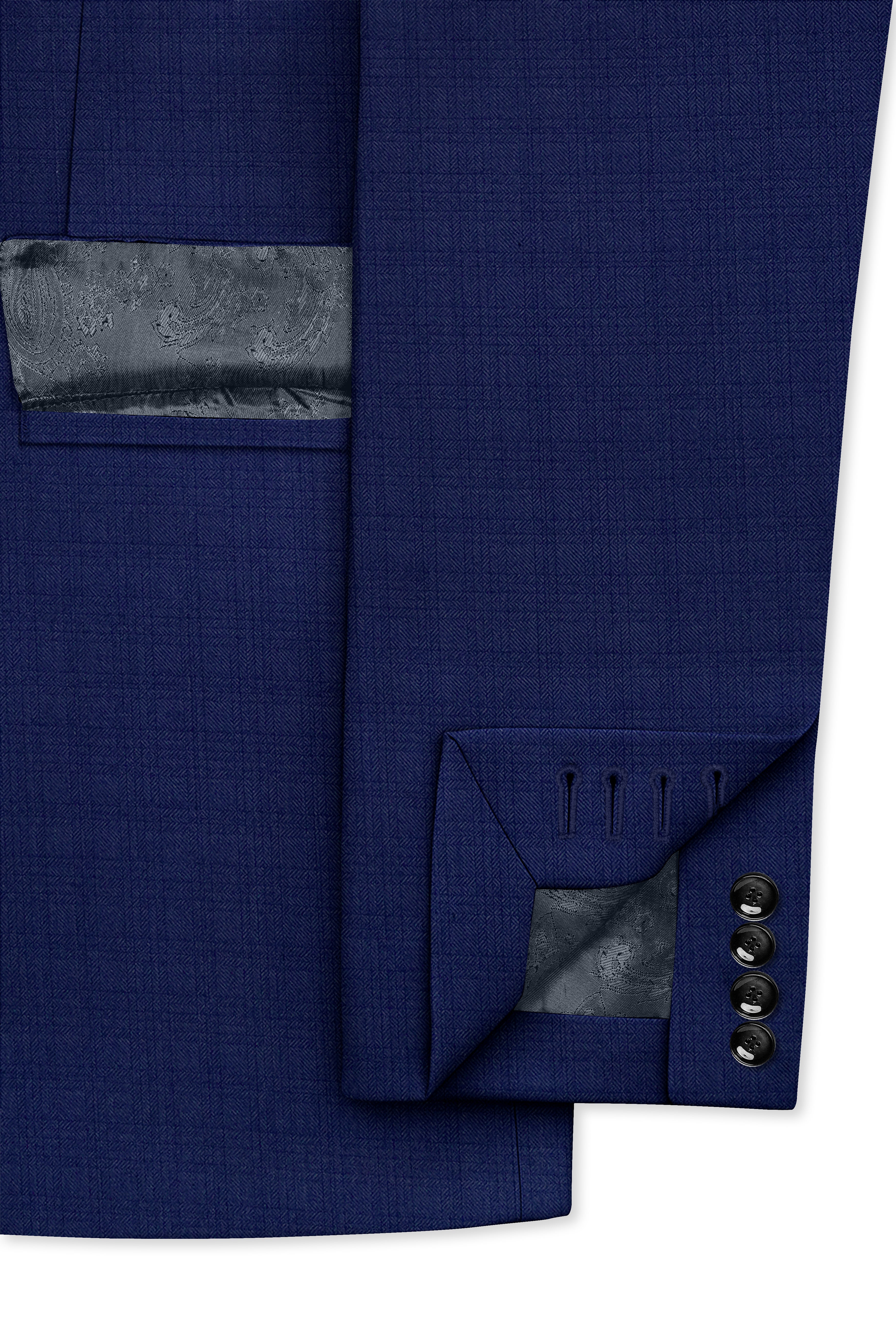 Bluvoro-Space Blue Textured Wool Rich Single Breasted Suit