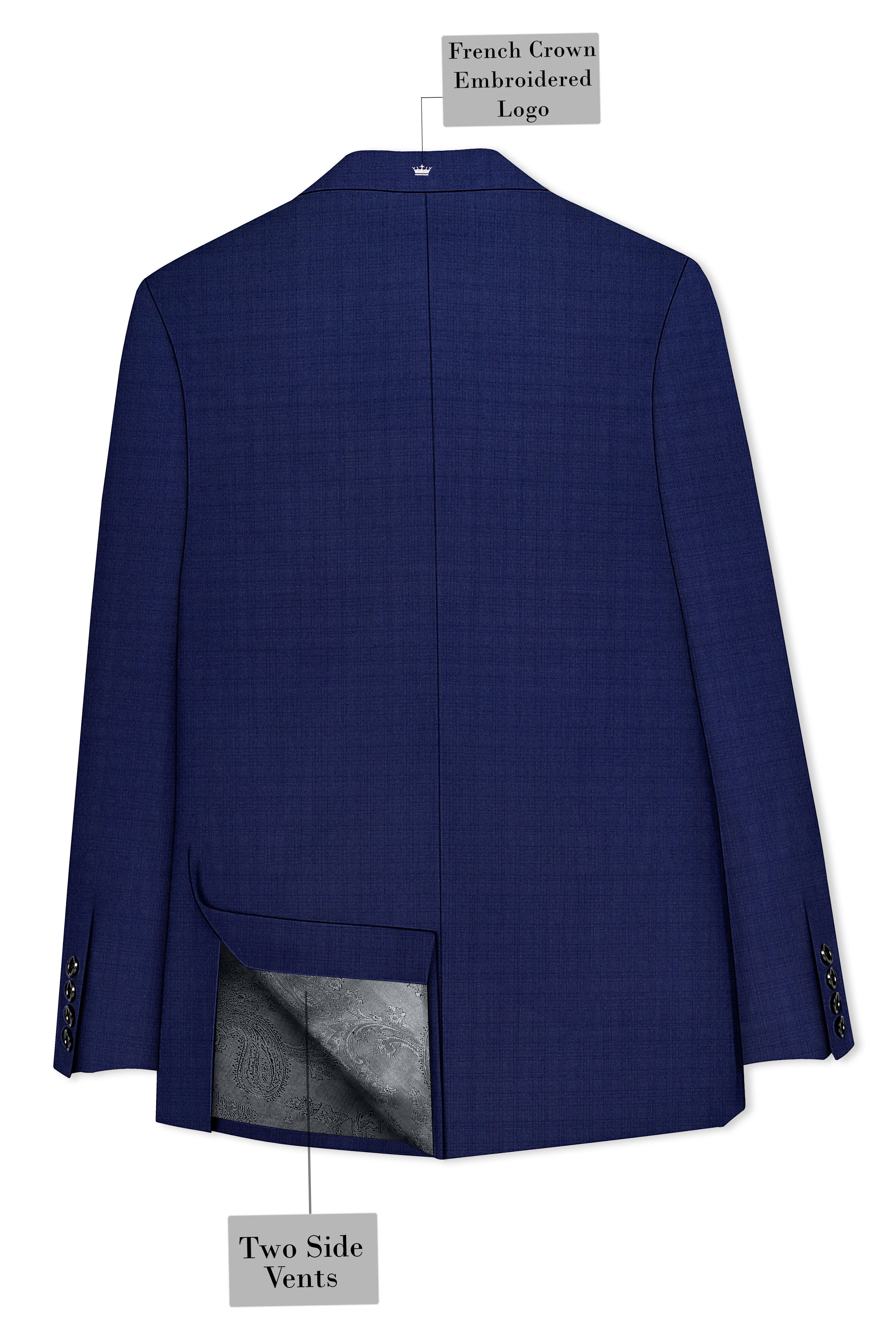 Bluvoro-Space Blue Textured Wool Rich Single Breasted Suit