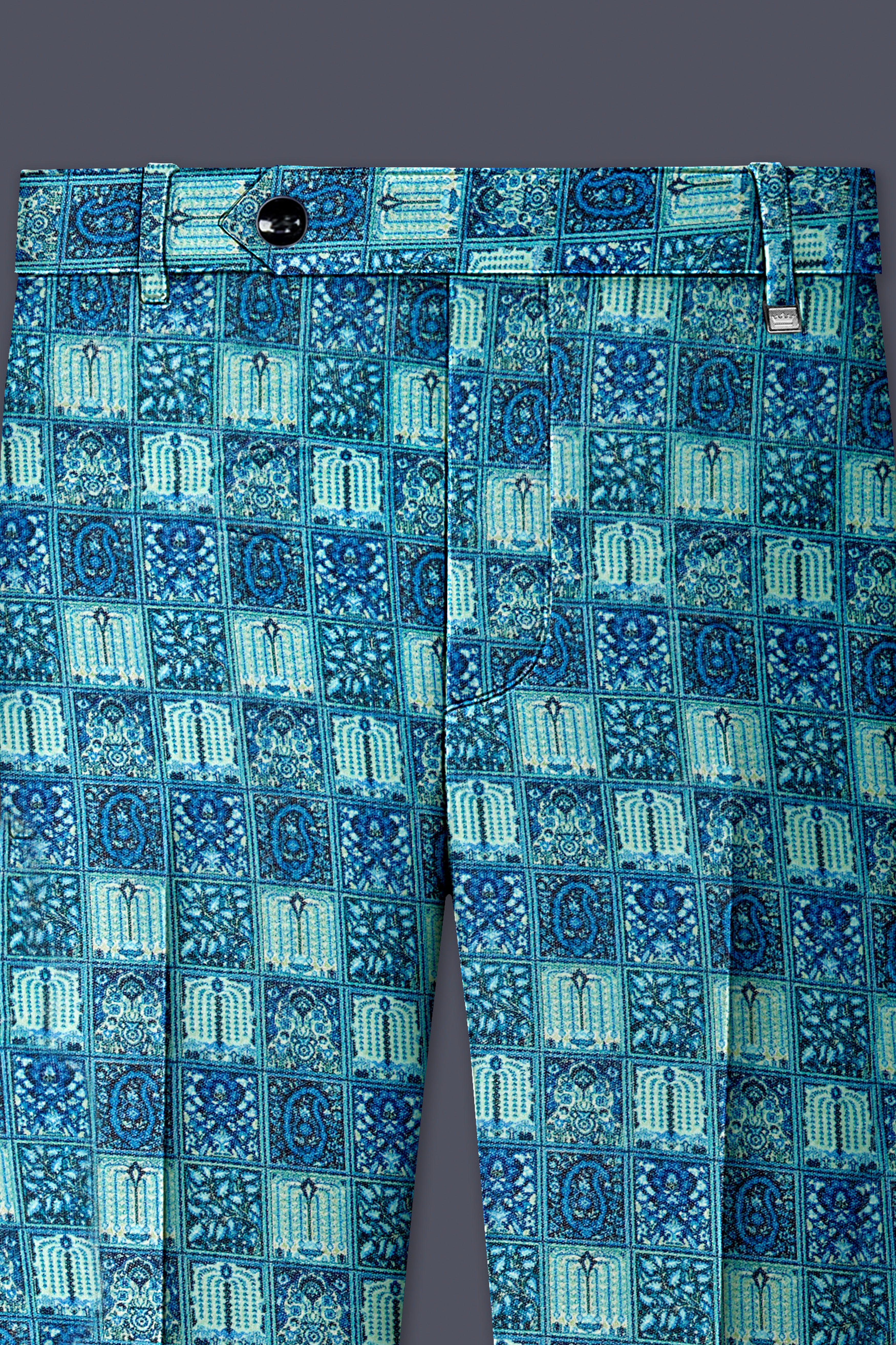 Mosaivoro-Caribbean Blue Geometric Mosaic Printed Velvet Single Breasted Suit
