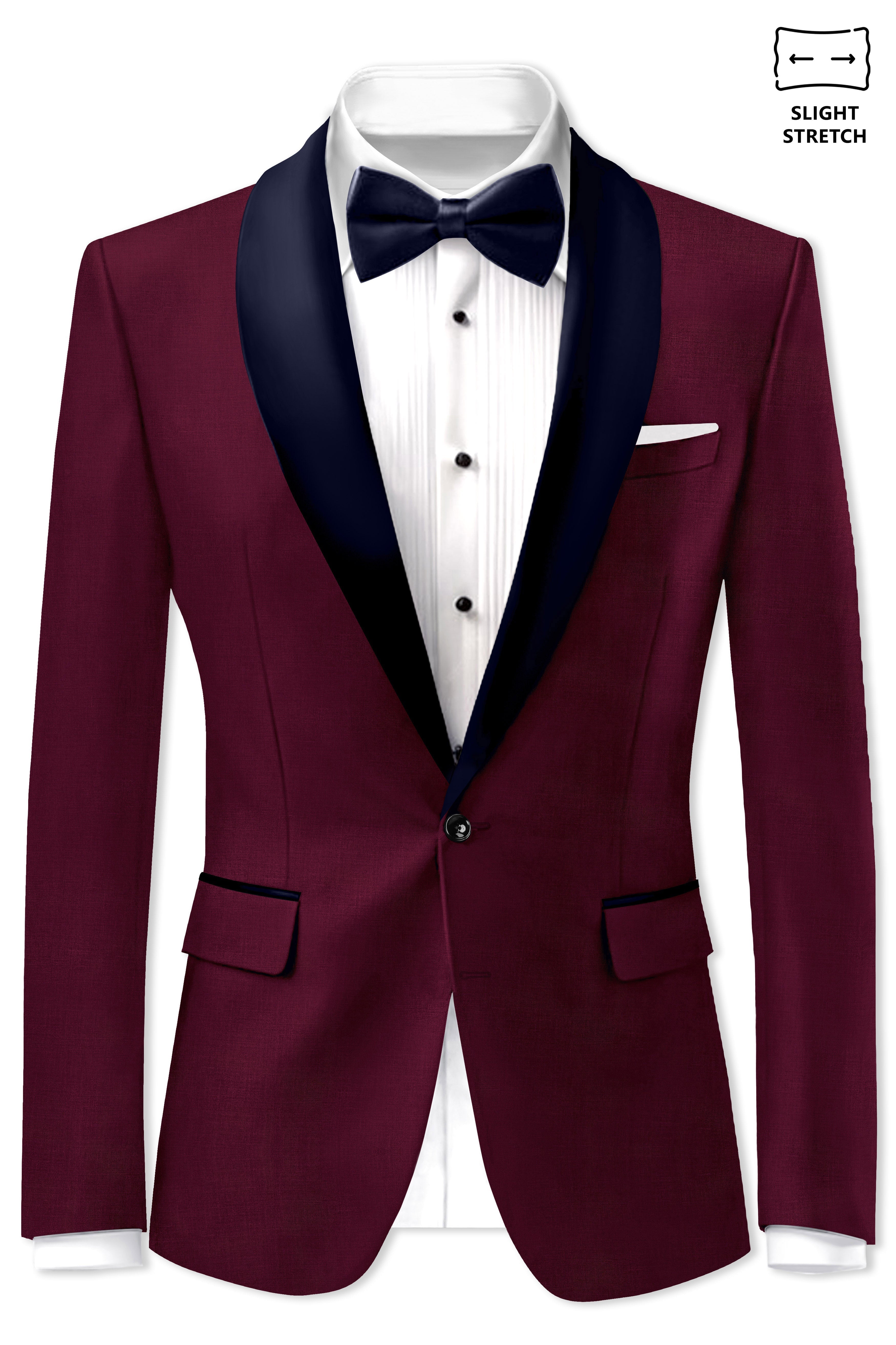 Regal Maroon-Tamarind With Blue Lepal Solid Wool Rich Tuxedo Suit