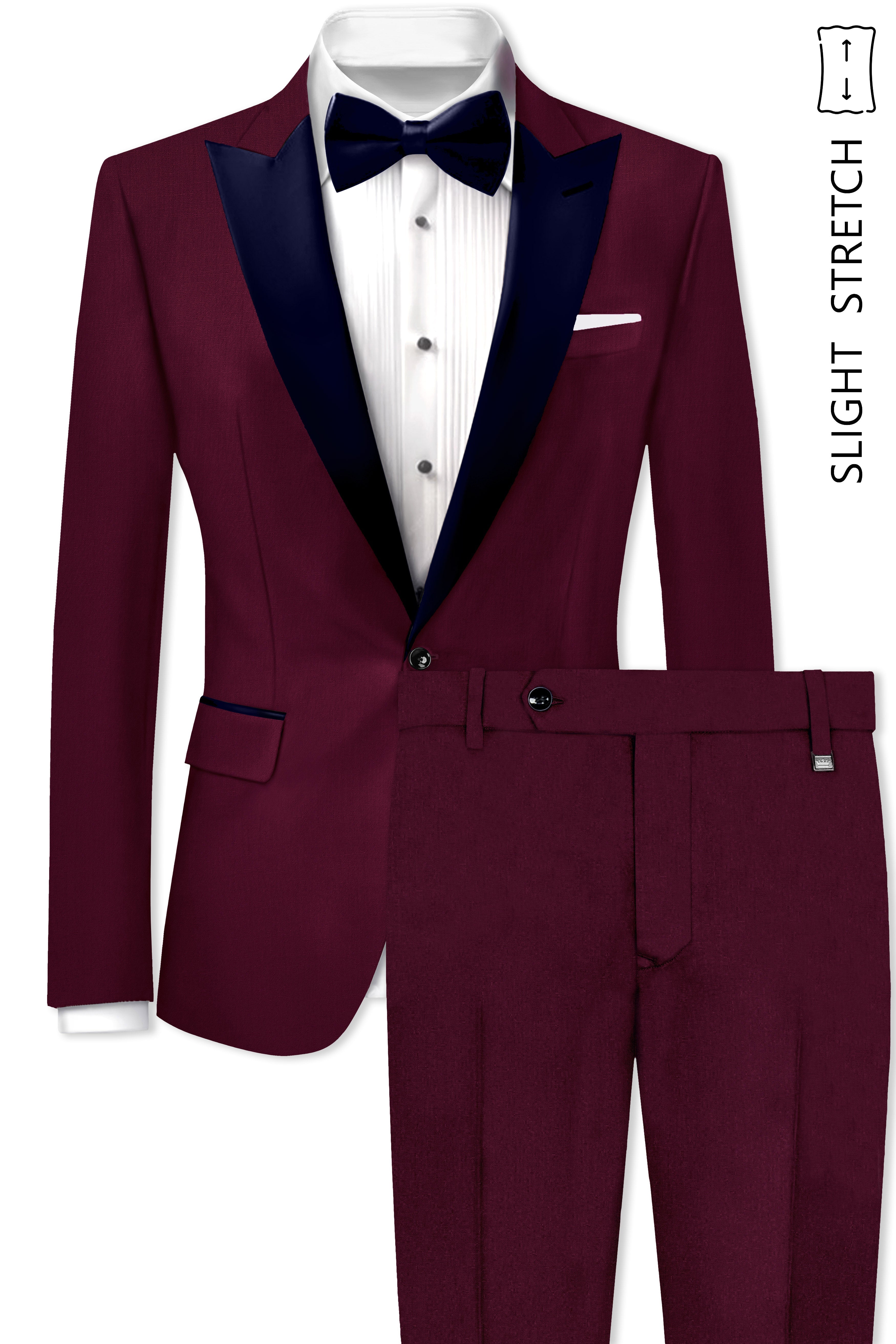 Regal Maroon-Tamarind With Blue Peak Lepal Solid Wool Rich Tuxedo Suit