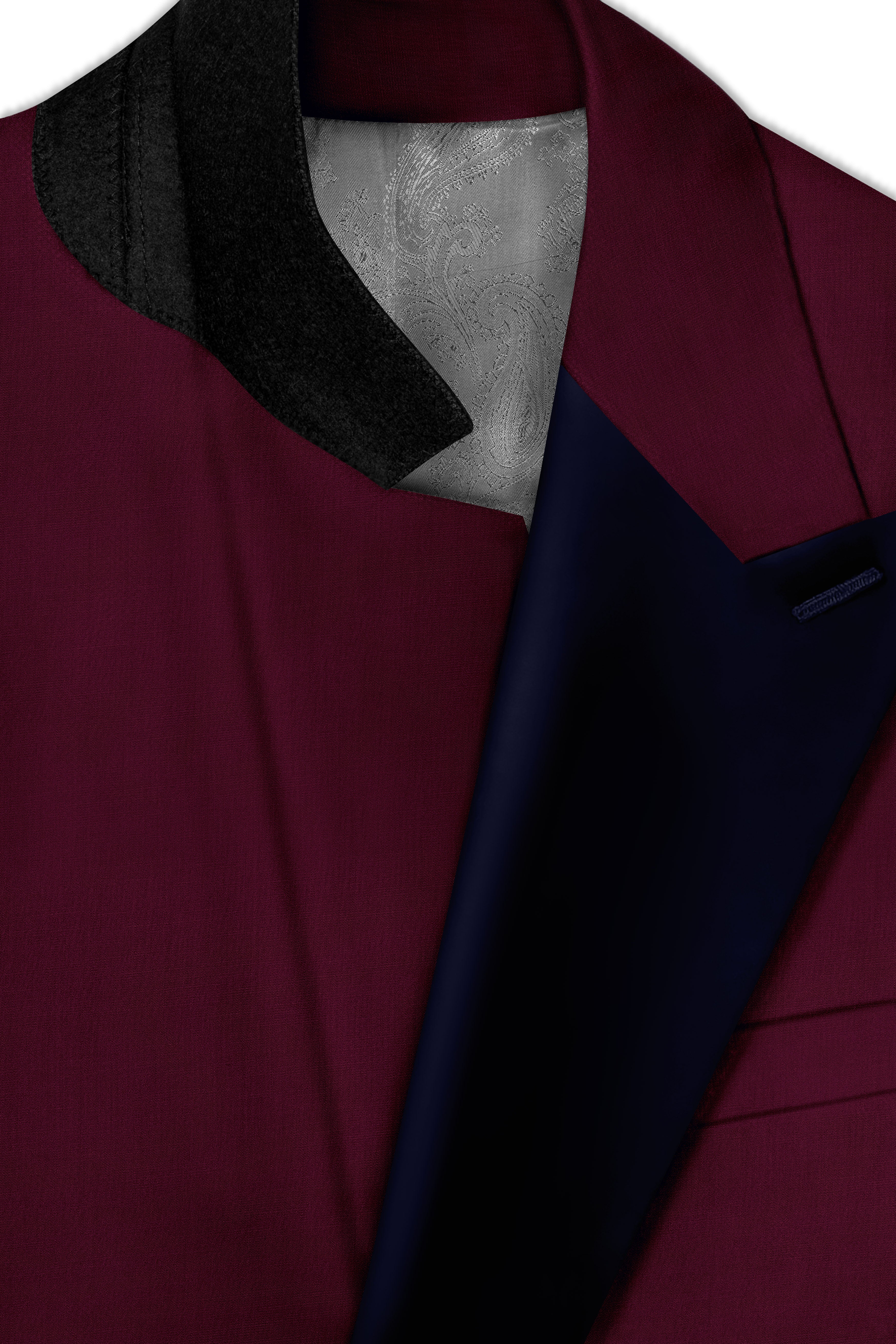Regal Maroon-Tamarind With Blue Lepal Solid Wool Rich Peak Lapel Tuxedo Suit