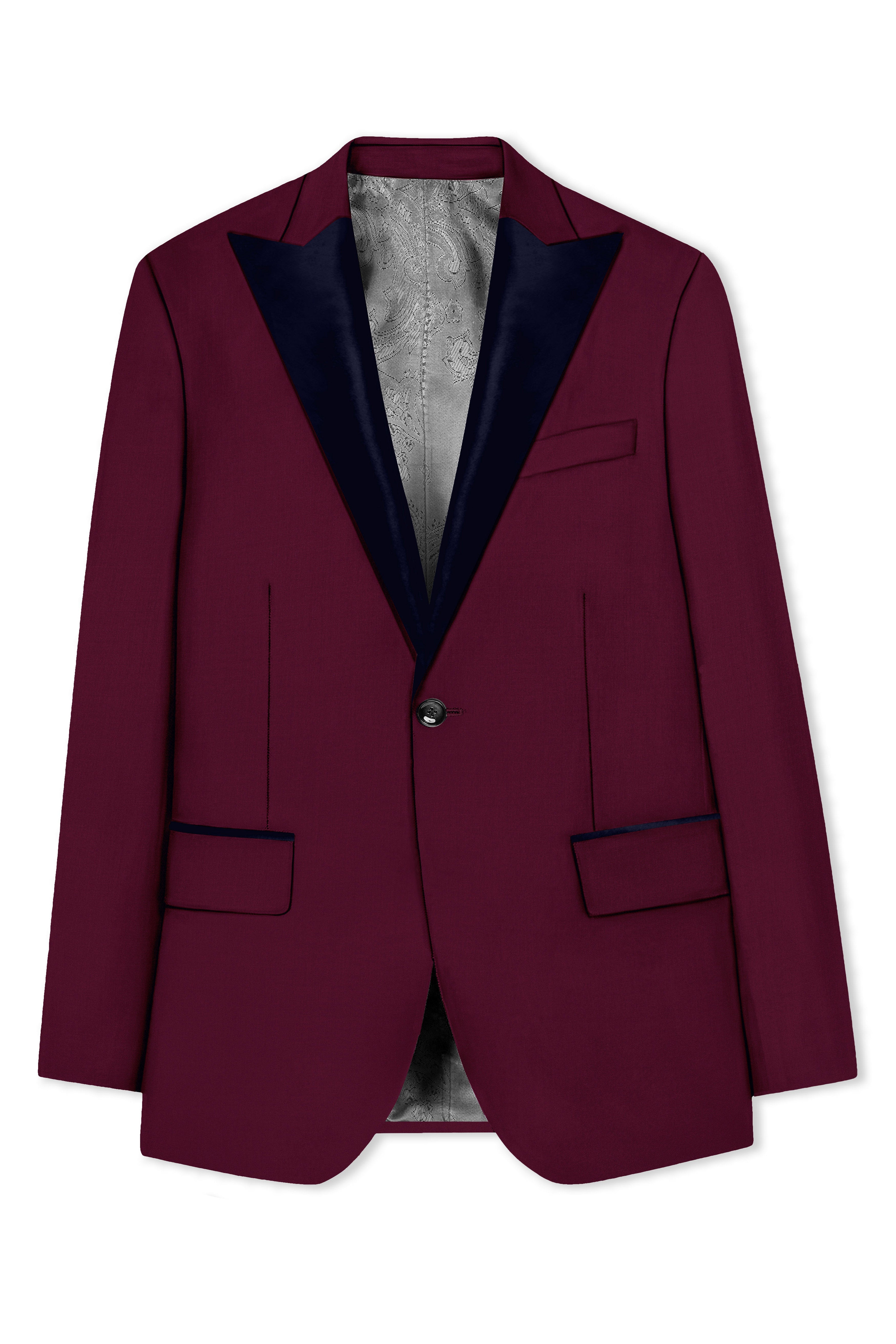 Regal Maroon-Tamarind With Blue Peak Lepal Solid Wool Rich Tuxedo Suit