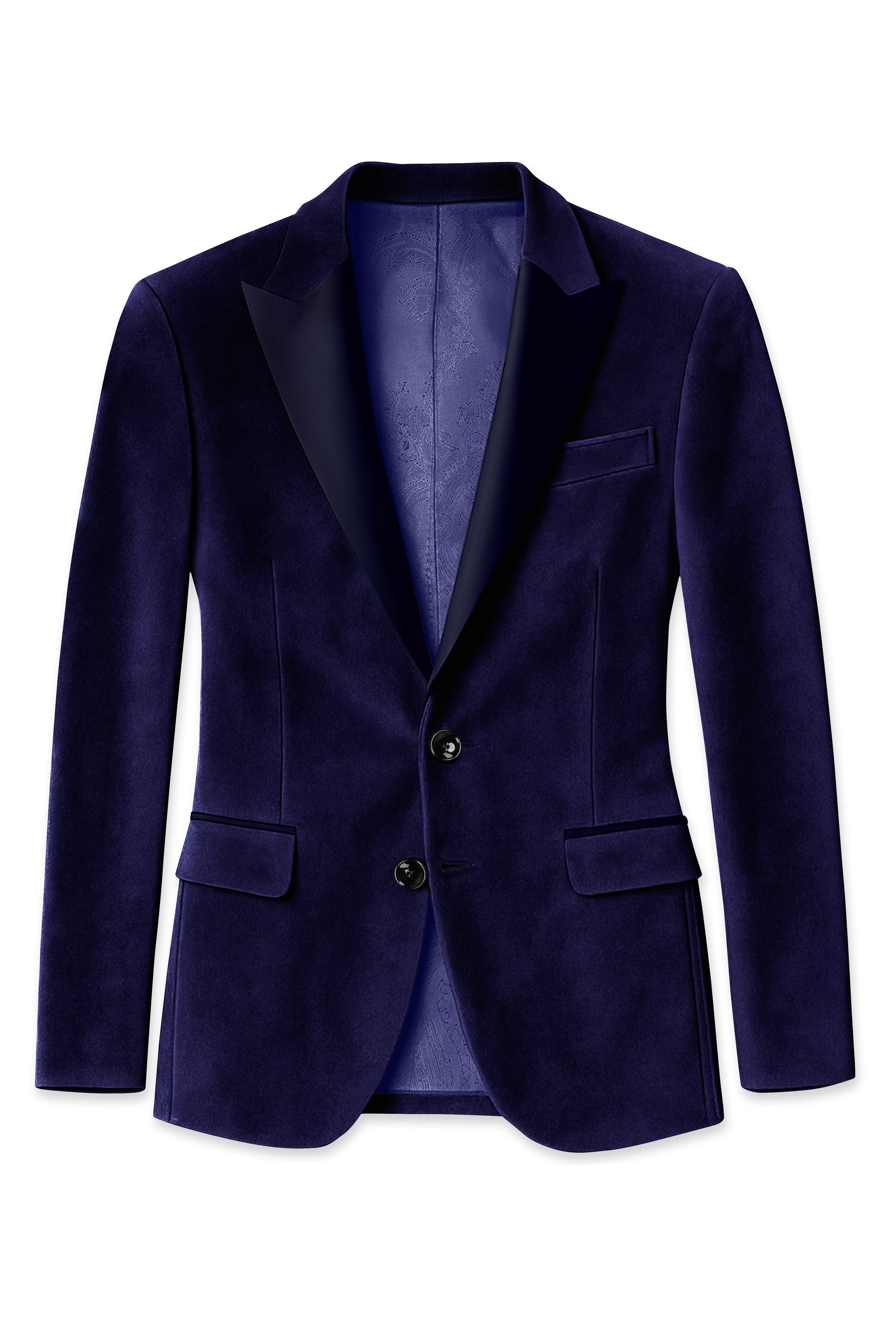 Azurion-Royal Blue With Blue Lepal Velvet Peak Lapel Tuxedo Suit
