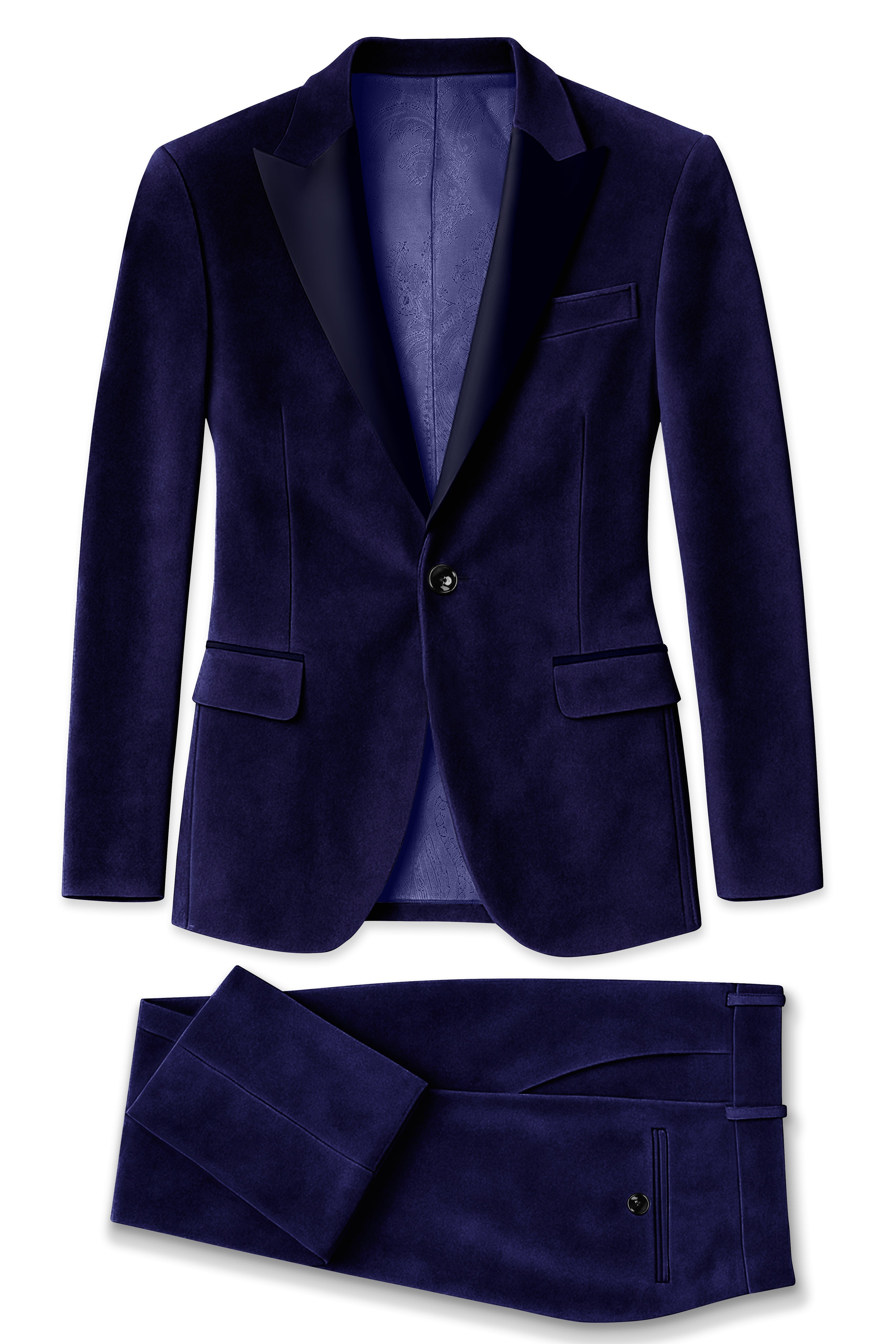 Azurion-Royal Blue With Blue Peak Lepal Velvet Tuxedo Suit