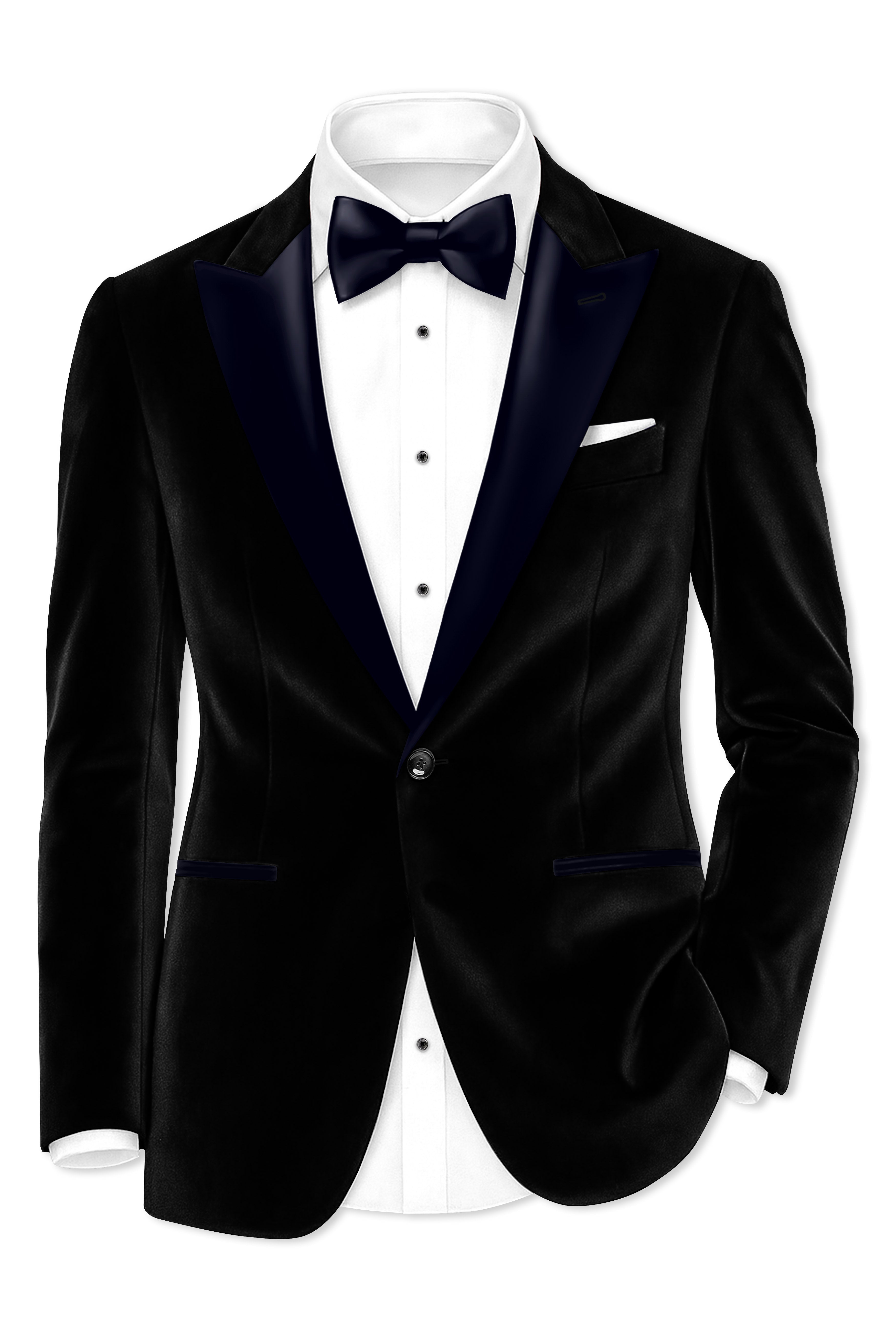 Jadevel-Jade Black With Blue Peak Lepal Velvet Tuxedo Suit
