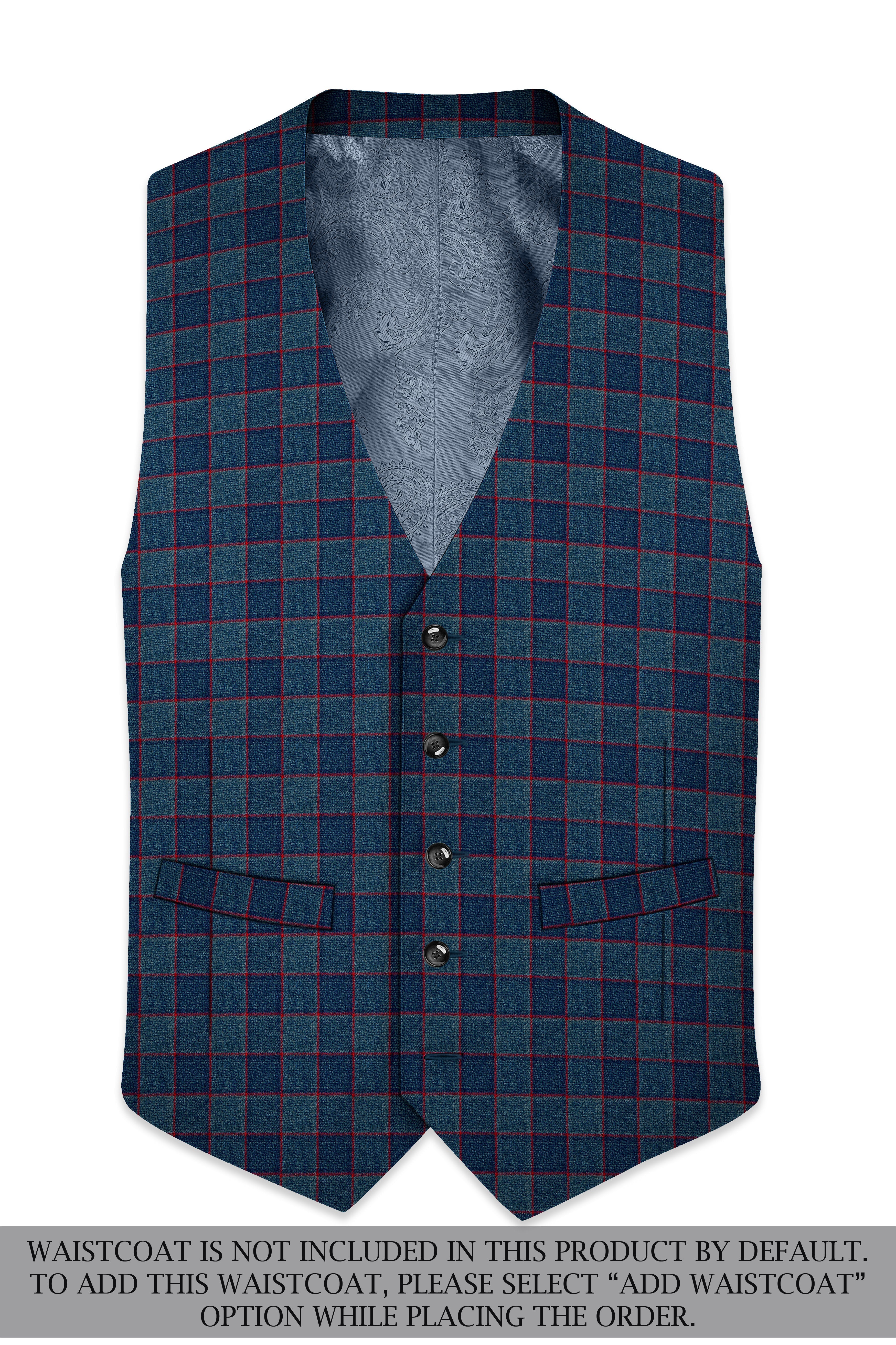 Panevoro-Vintage Blue Windowpane Premium Cotton Single Breasted Suit