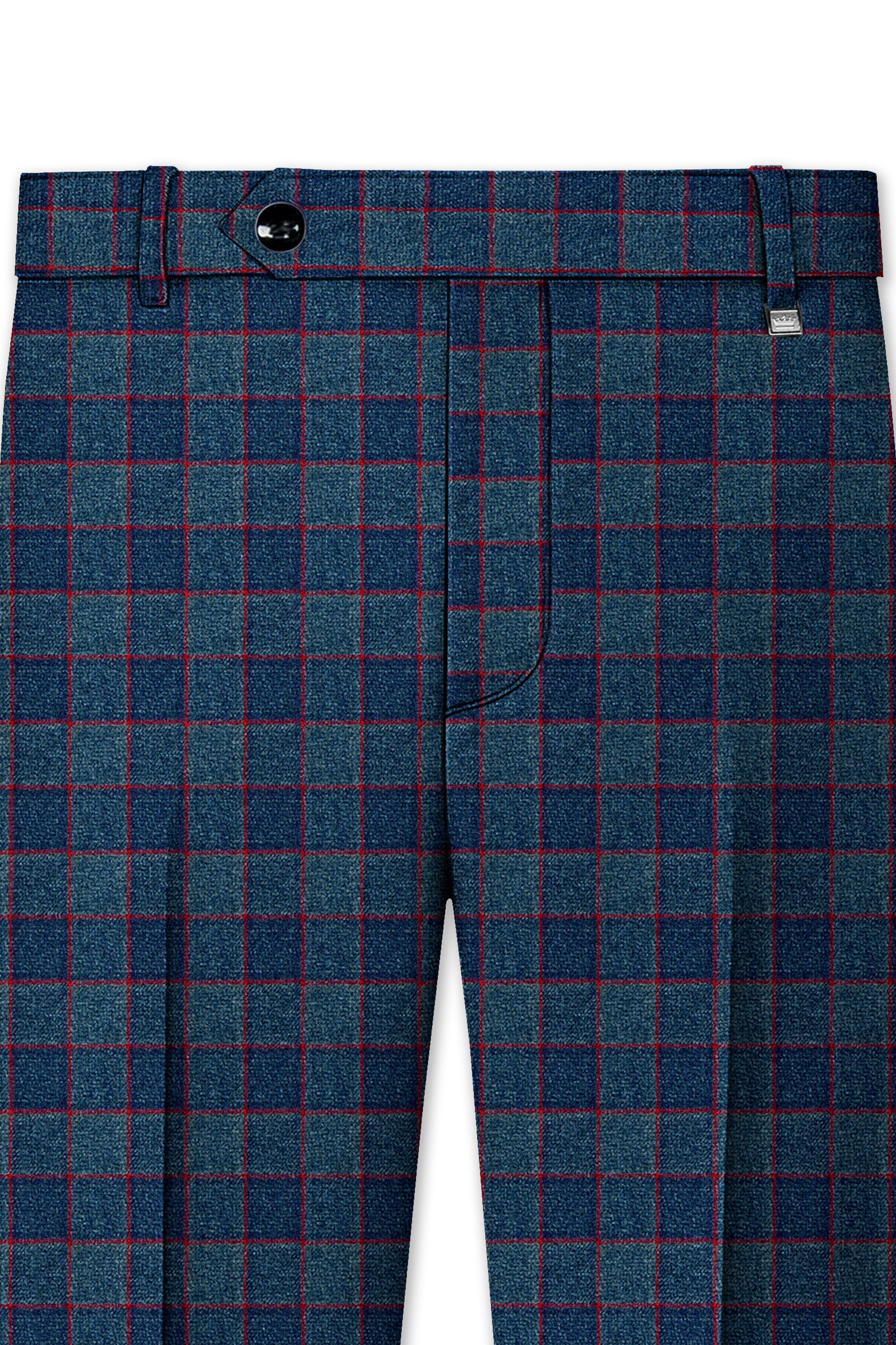 Panevoro-Vintage Blue Windowpane Premium Cotton Double Breasted Suit