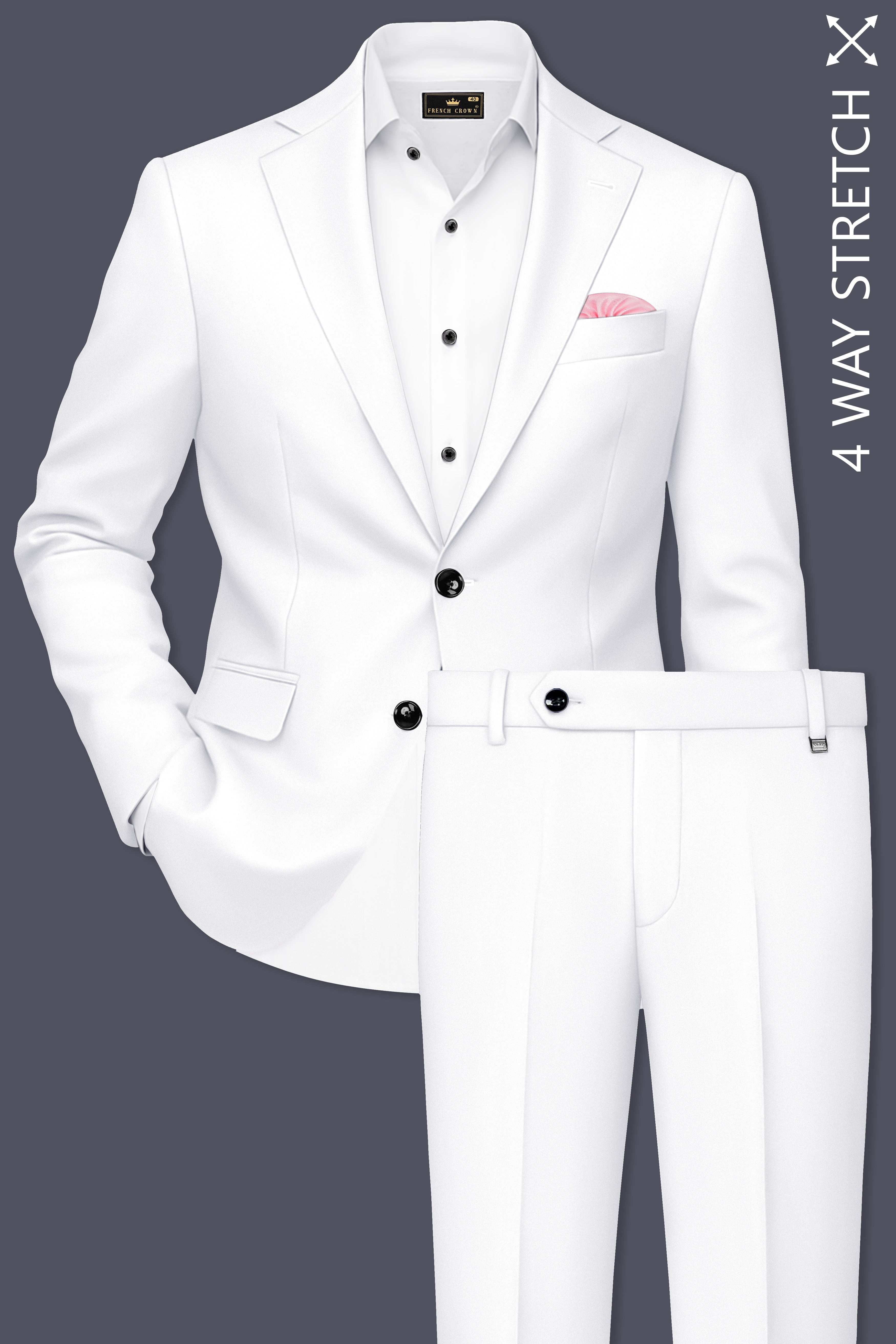 Shiro-Japanese Bright White 4-Way Stretch Wrinkle-Free Wool Rich Single Breasted Suit