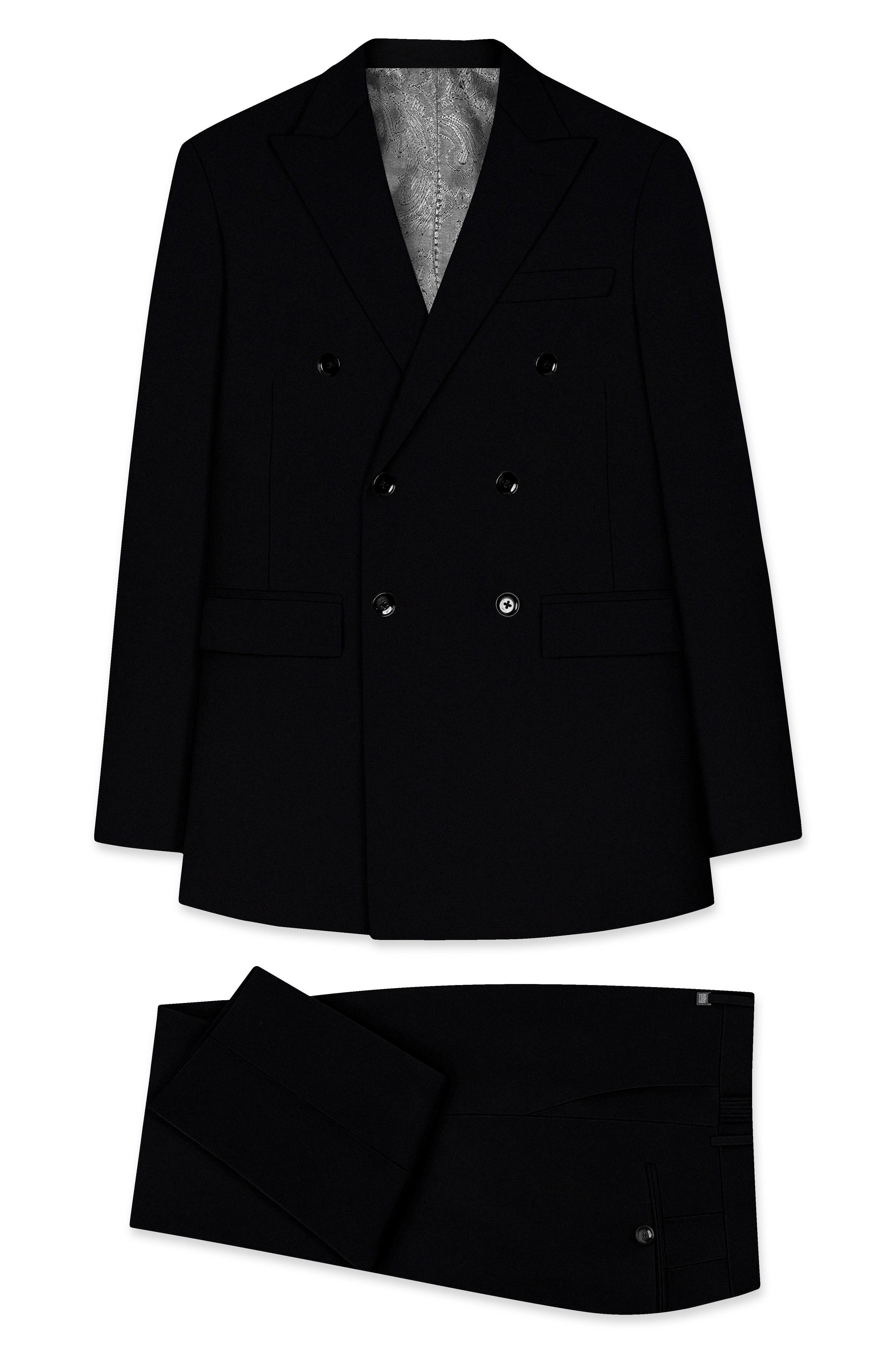 Kuro-Japanese Jade Black 4-Way Stretch Wrinkle-Free Wool Rich Double Breasted Suit