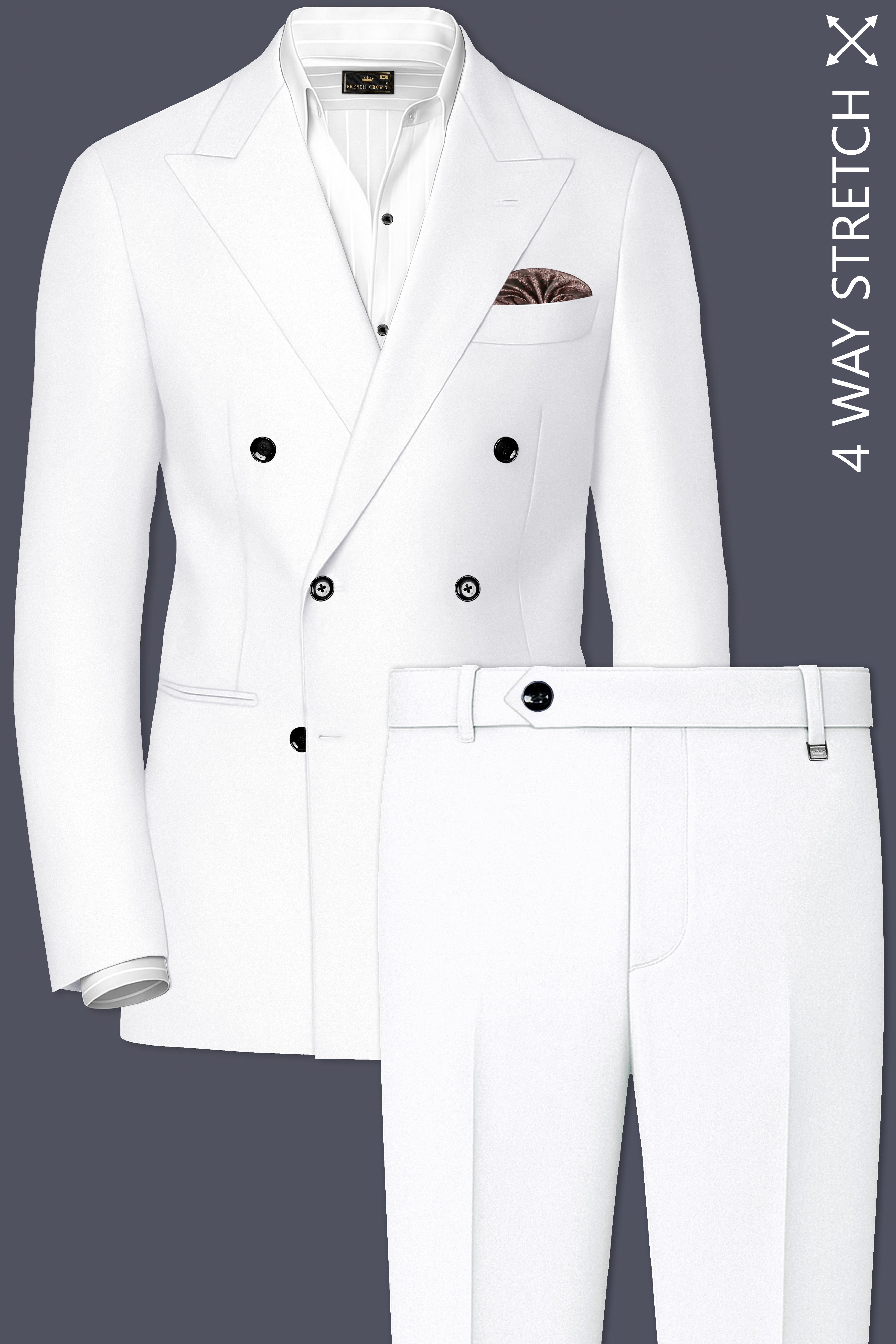 Shiro-Japanese Bright White 4-Way Stretch Wrinkle-Free Wool Rich Double Breasted Suit