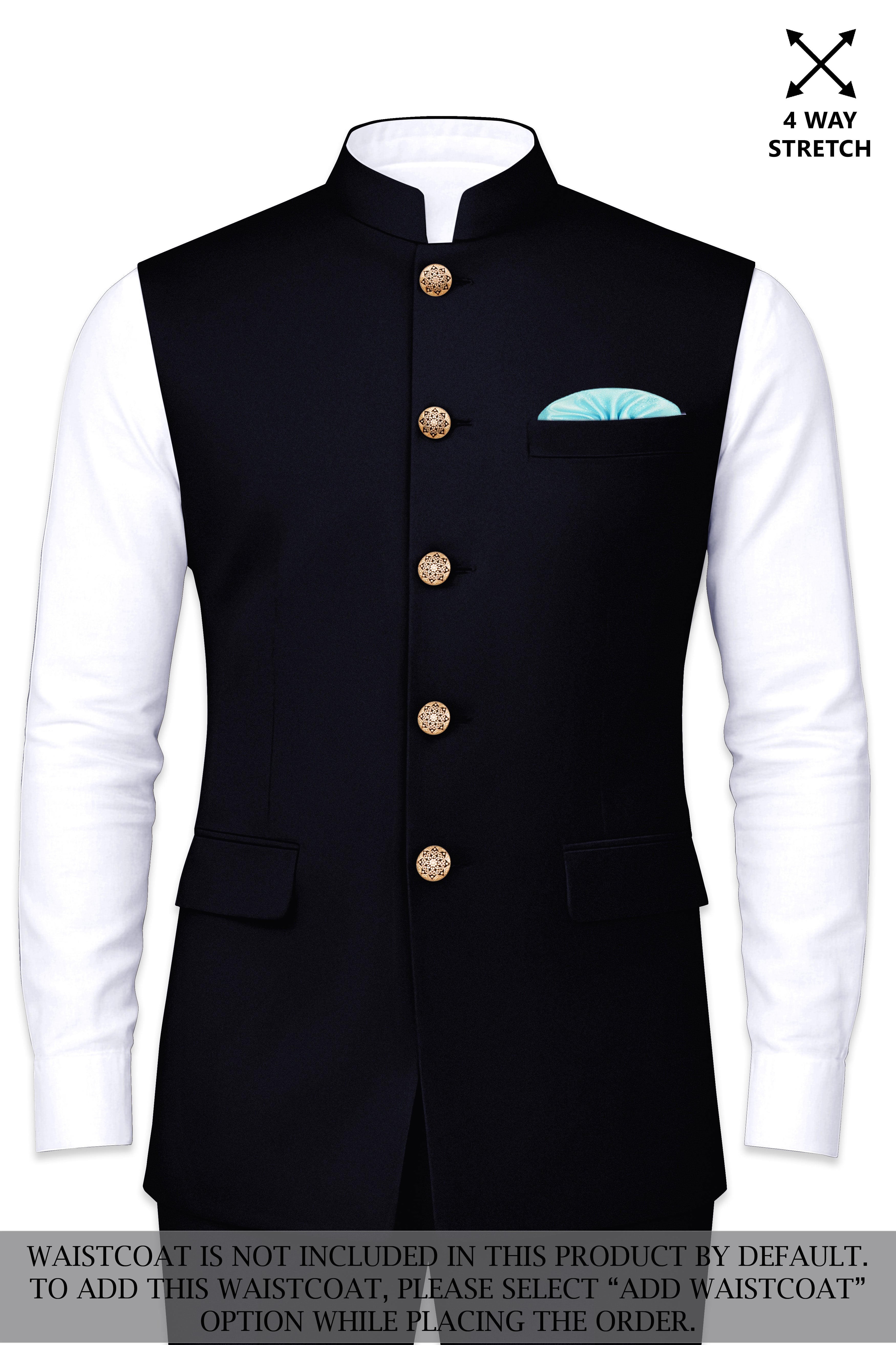 Aozora-Japanese Marine Blue 4-Way Stretch Wrinkle-Free Wool Rich Cross Placket Bandhgala Suit