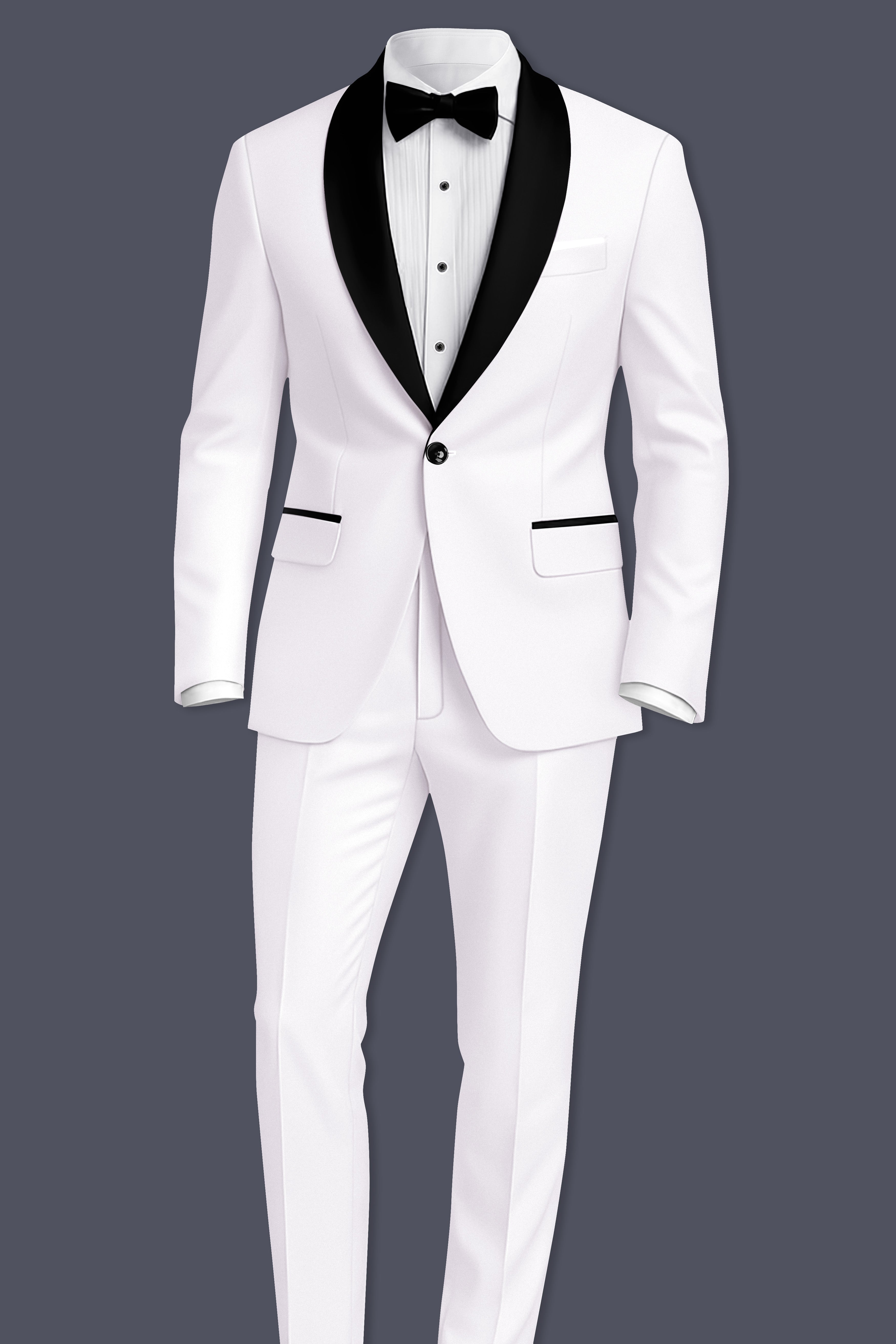 Shiro-Japanese Bright White 4-Way Stretch Wrinkle-Free Wool Rich Tuxedo Suit