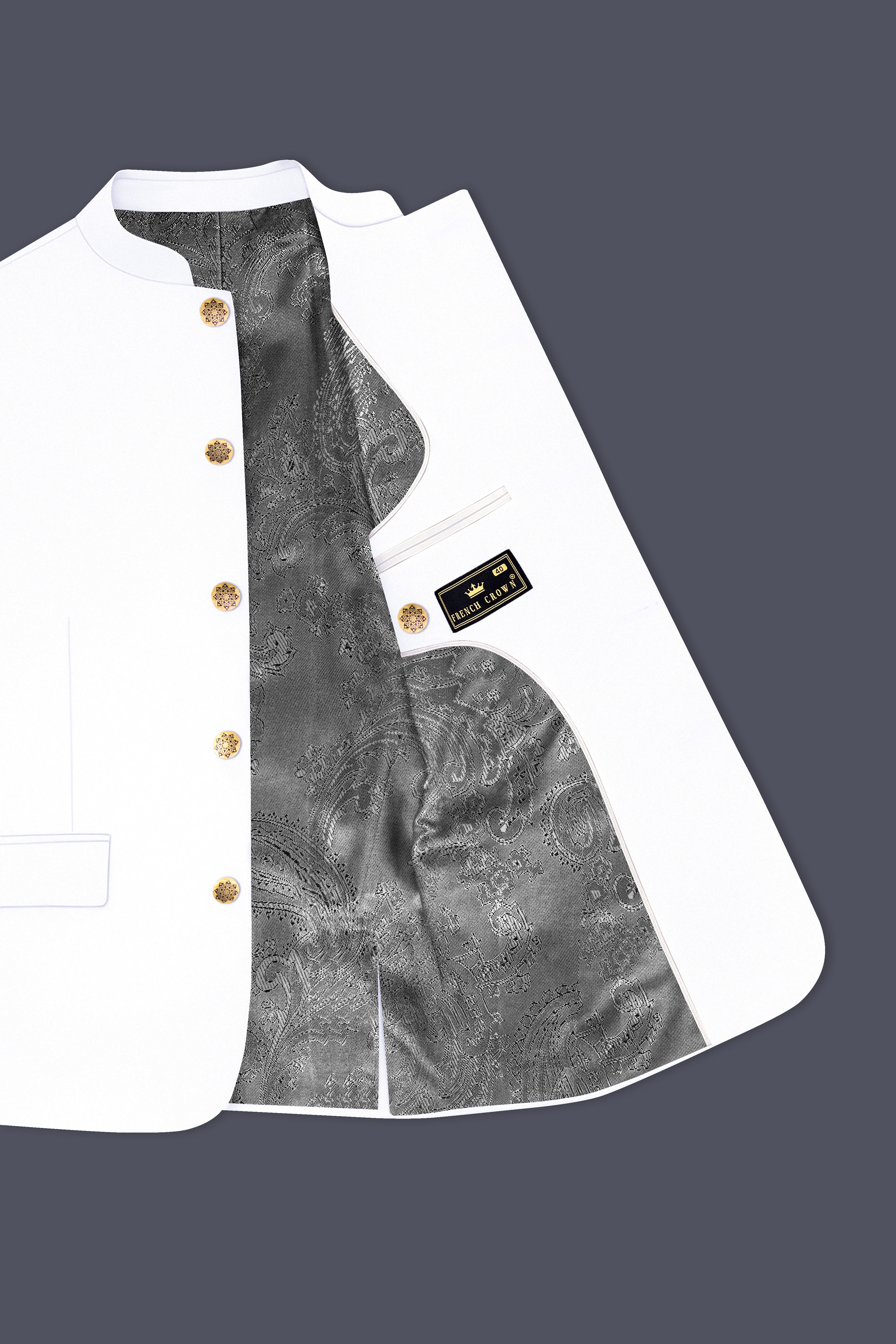 Shiro-Japanese Bright White 4-Way Stretch Wrinkle-Free Wool Rich Bandhgala Suit