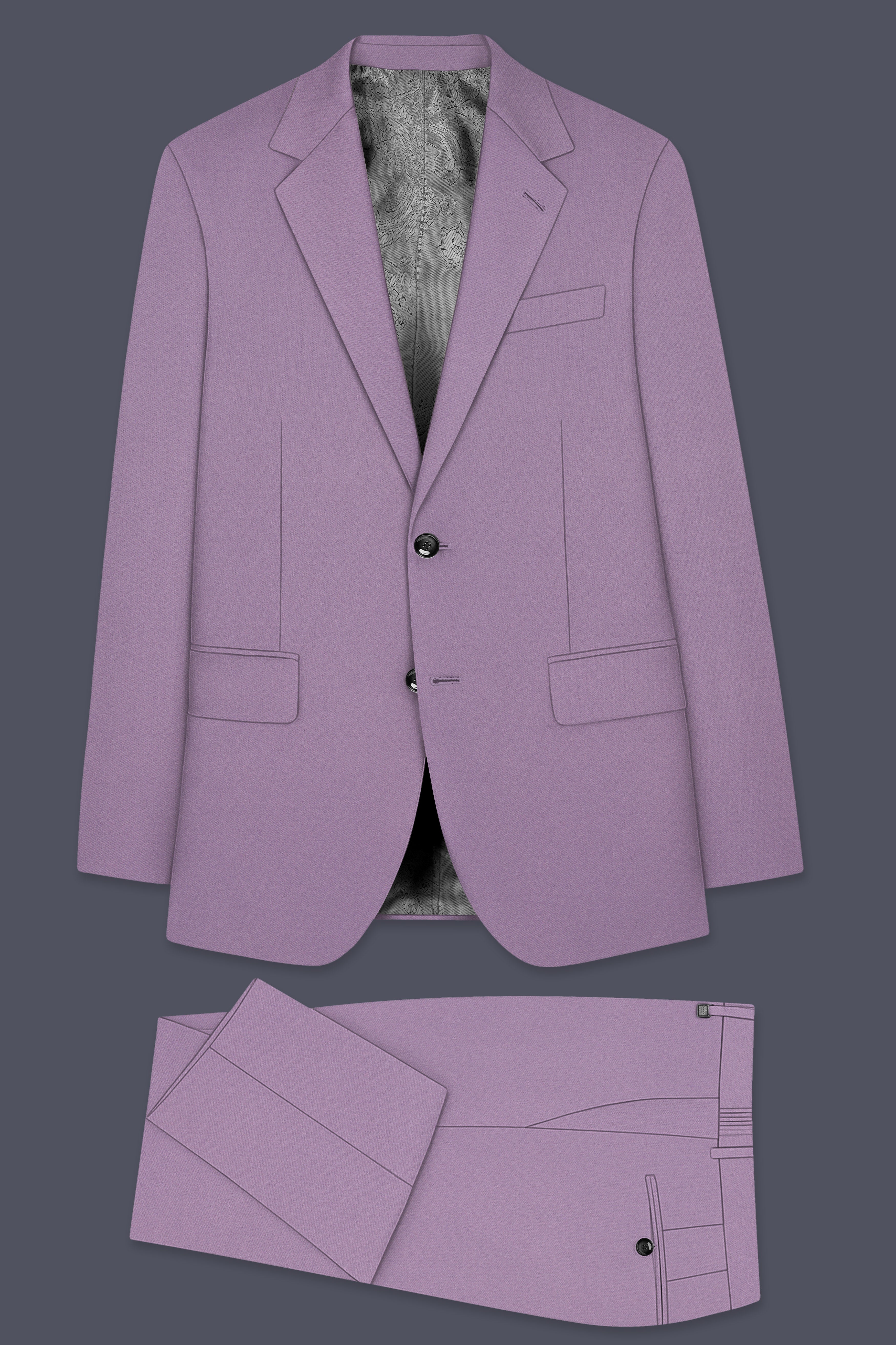 Violeto-Korean Mobster Purple 4-Way Stretch Wrinkle-Free Fluid Drape Fabric Single Breasted Suit