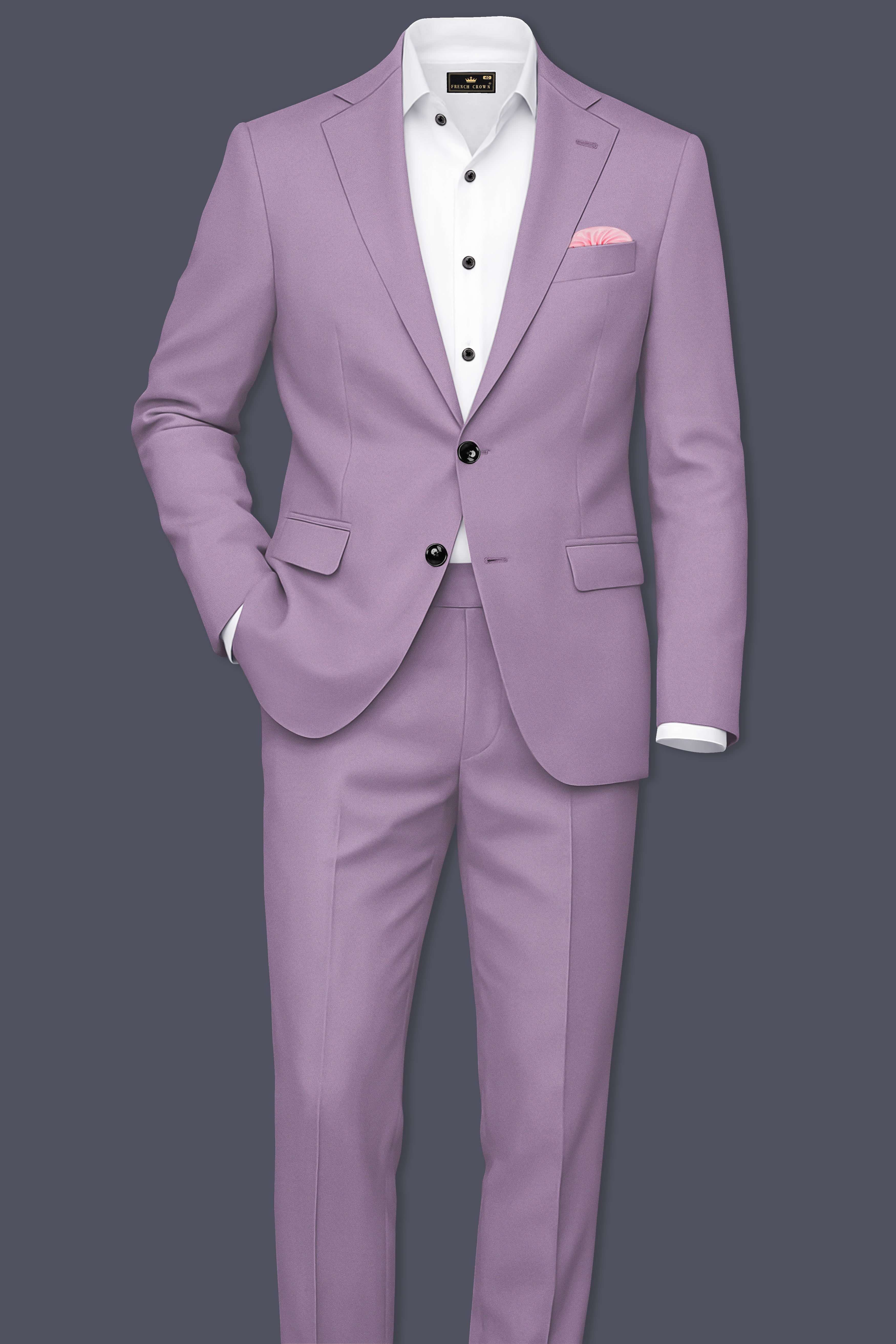 Violeto-Korean Mobster Purple 4-Way Stretch Wrinkle-Free Fluid Drape Fabric Single Breasted Suit