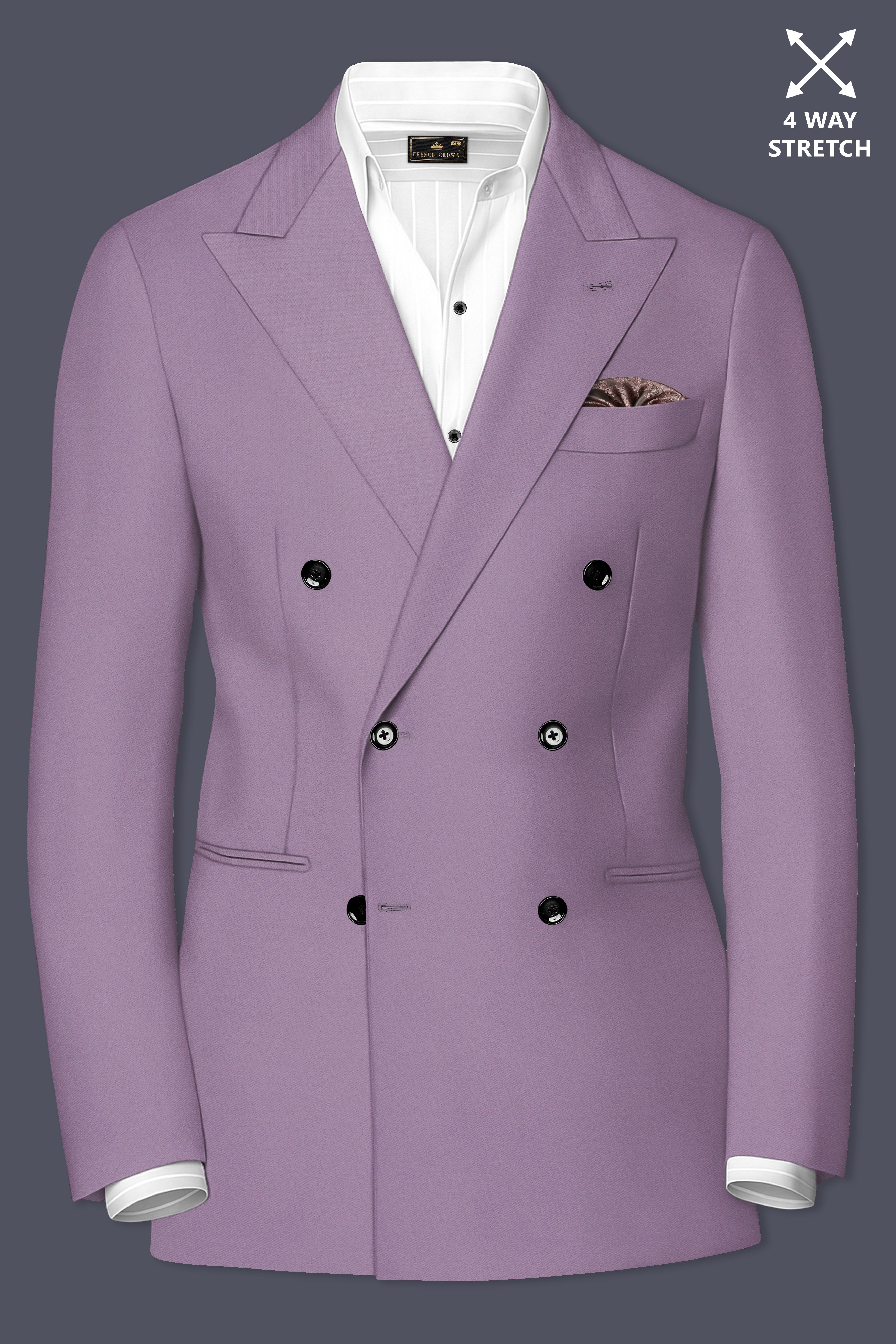 Violeto-Korean Mobster Purple 4-Way Stretch Wrinkle-Free Wool Rich Double Breasted Suit