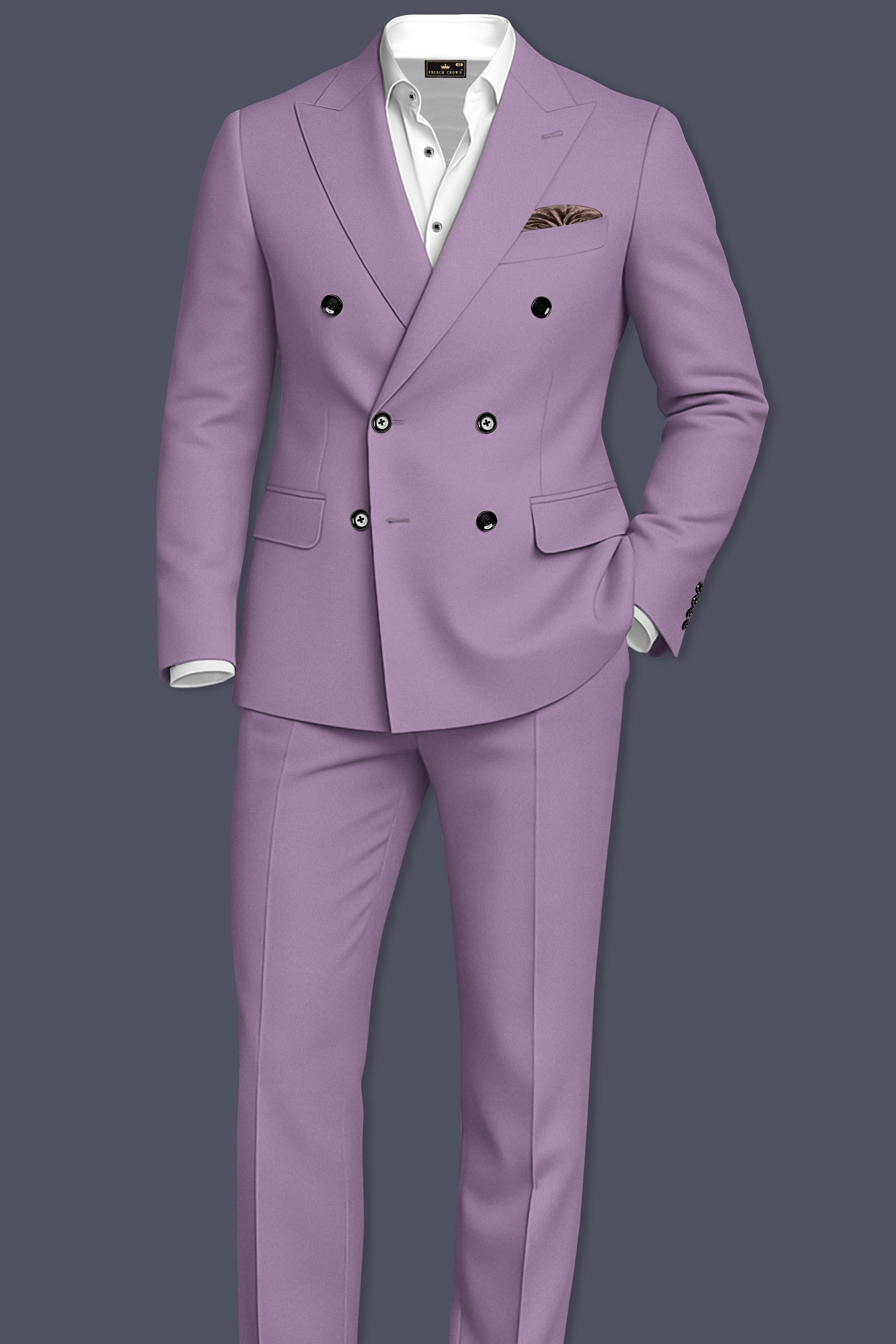 Violeto-Korean Mobster Purple 4-Way Stretch Wrinkle-Free Wool Rich Double Breasted Suit