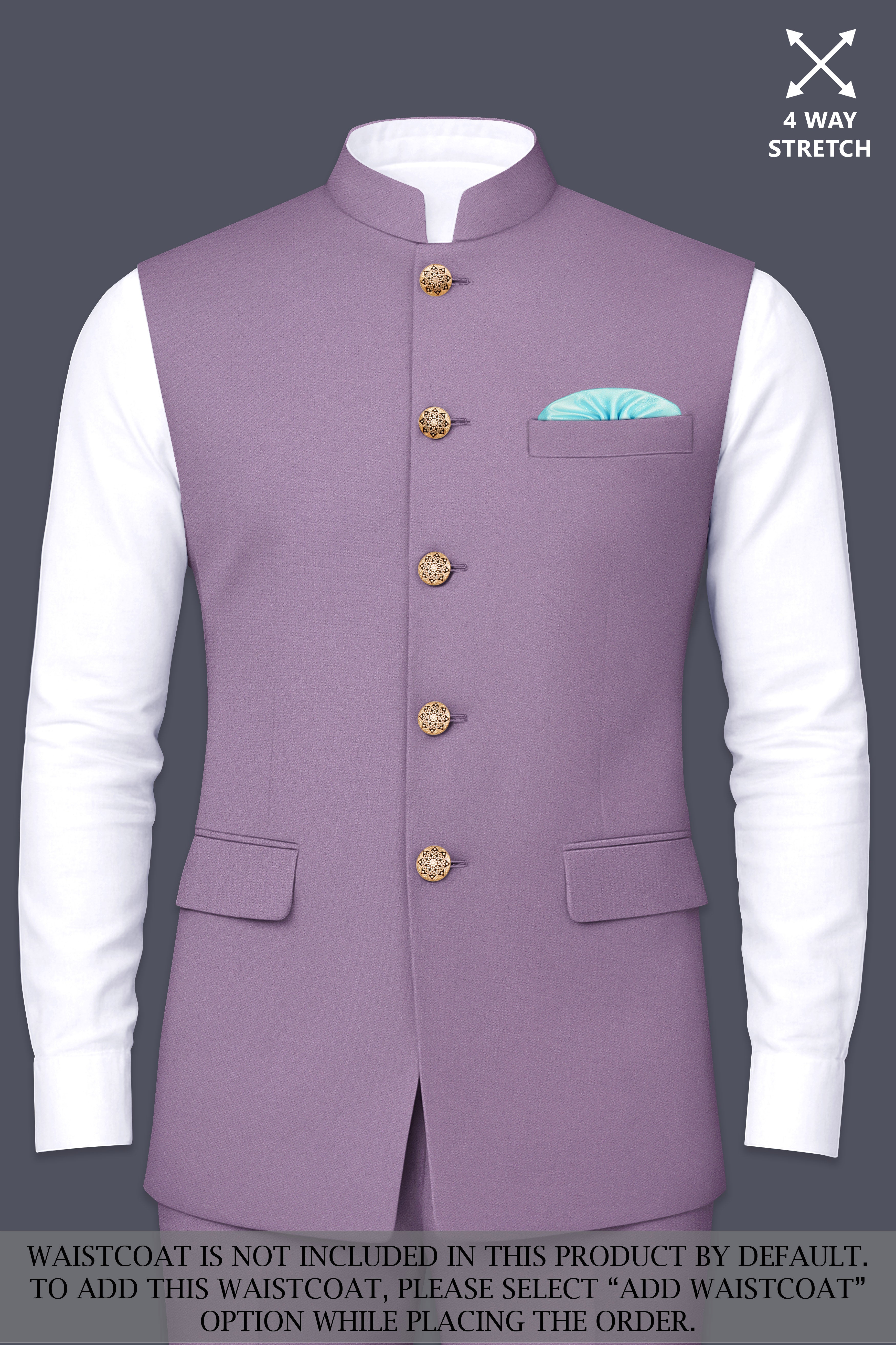 Violeto-Korean Mobster Purple 4-Way Stretch Wrinkle-Free Wool Rich Cross Placket Bandhgala Suit