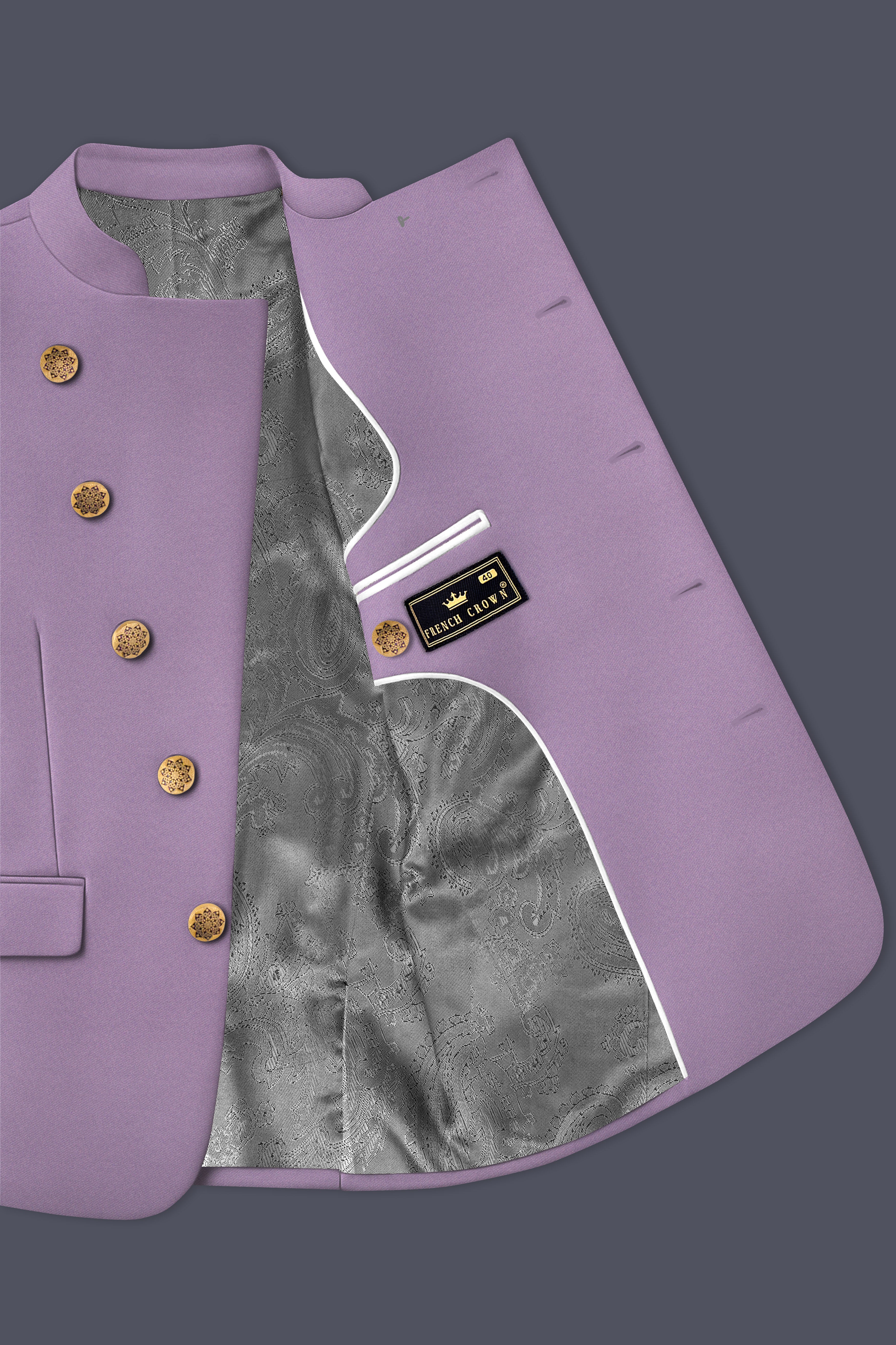 Violeto-Korean Mobster Purple 4-Way Stretch Wrinkle-Free Wool Rich Cross Placket Bandhgala Suit