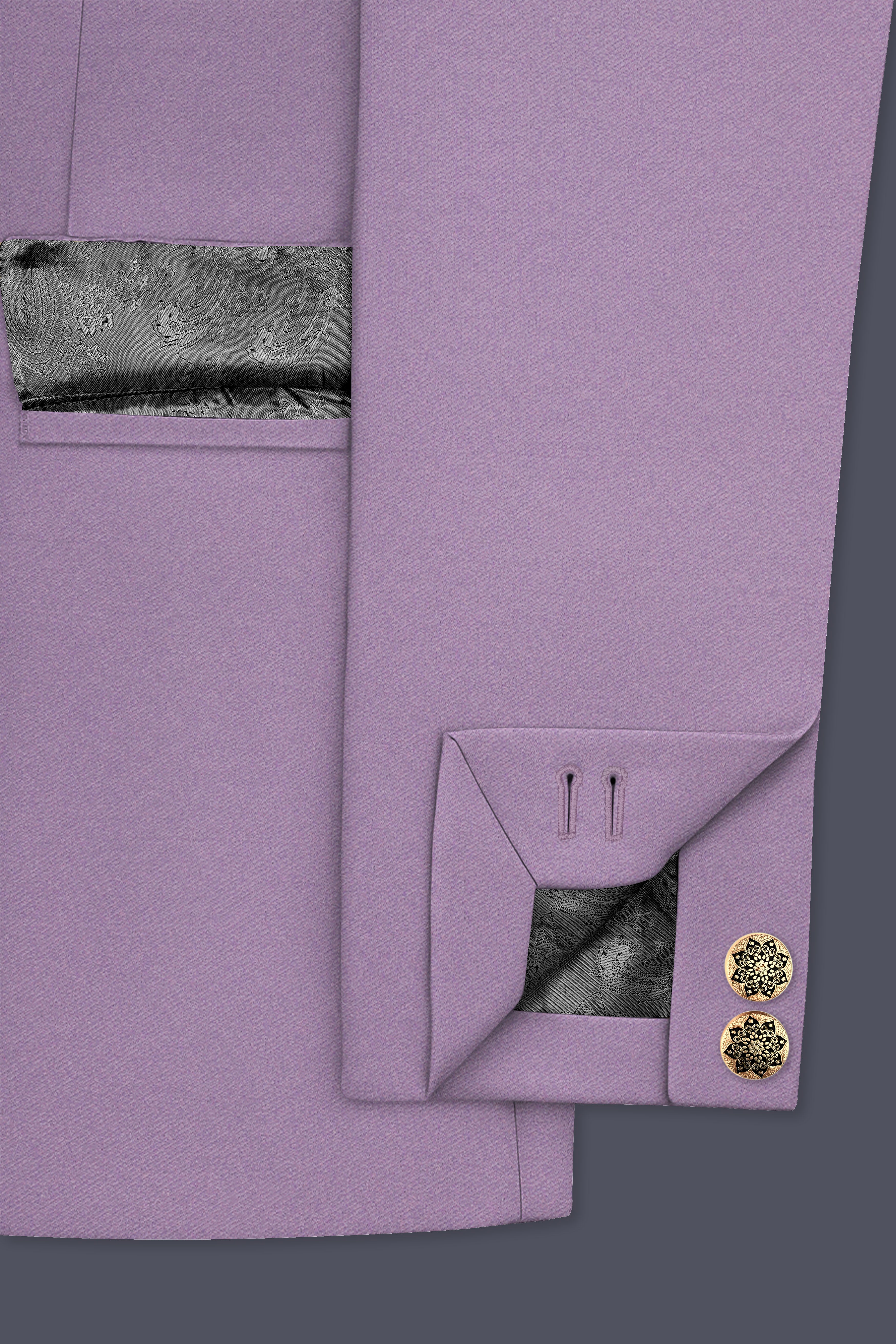 Violeto-Korean Mobster Purple 4-Way Stretch Wrinkle-Free Wool Rich Cross Placket Bandhgala Suit