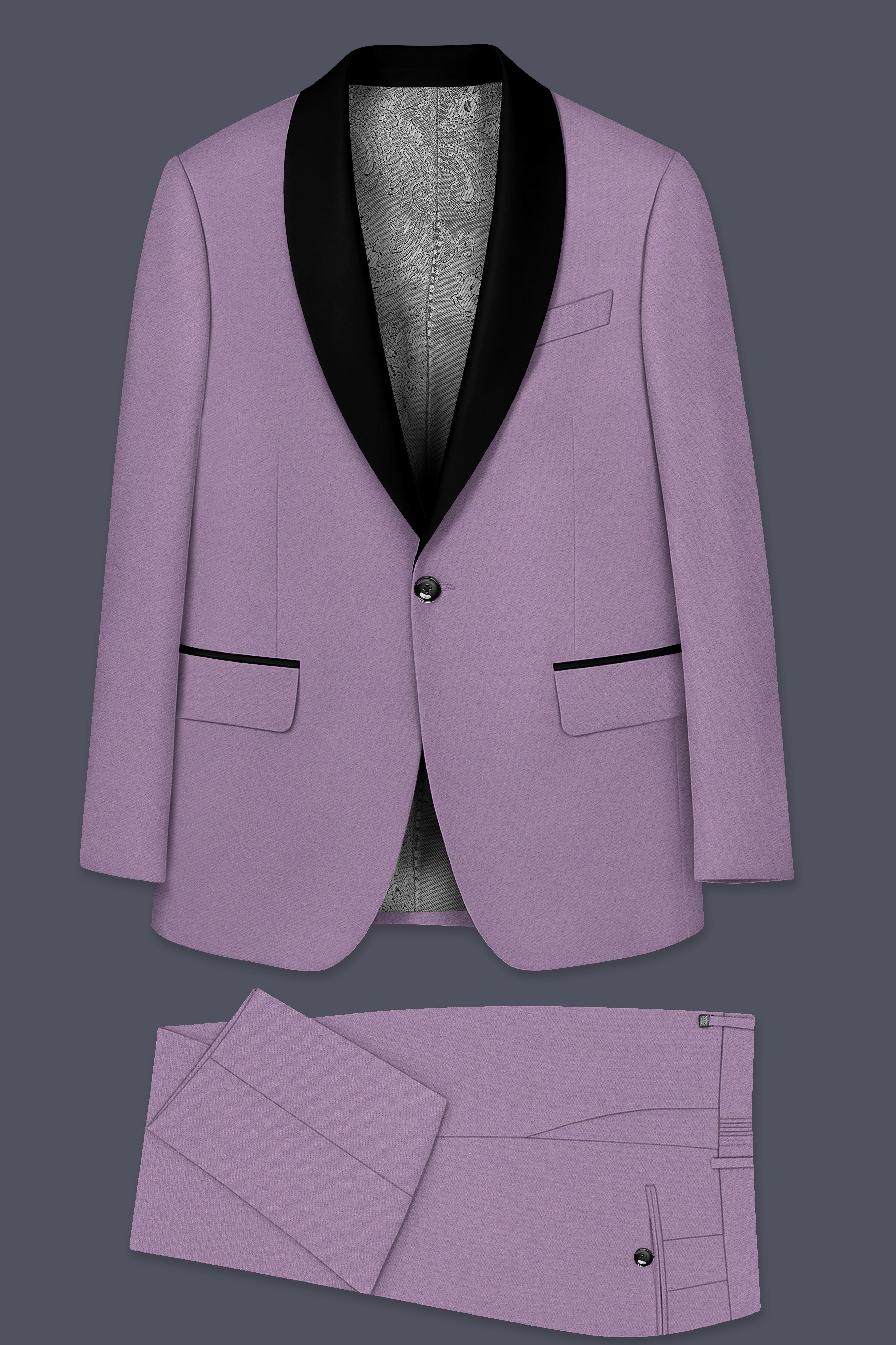 Violeto-Korean Mobster Purple 4-Way Stretch Wrinkle-Free Fluid Drape Fabric Tuxedo Suit