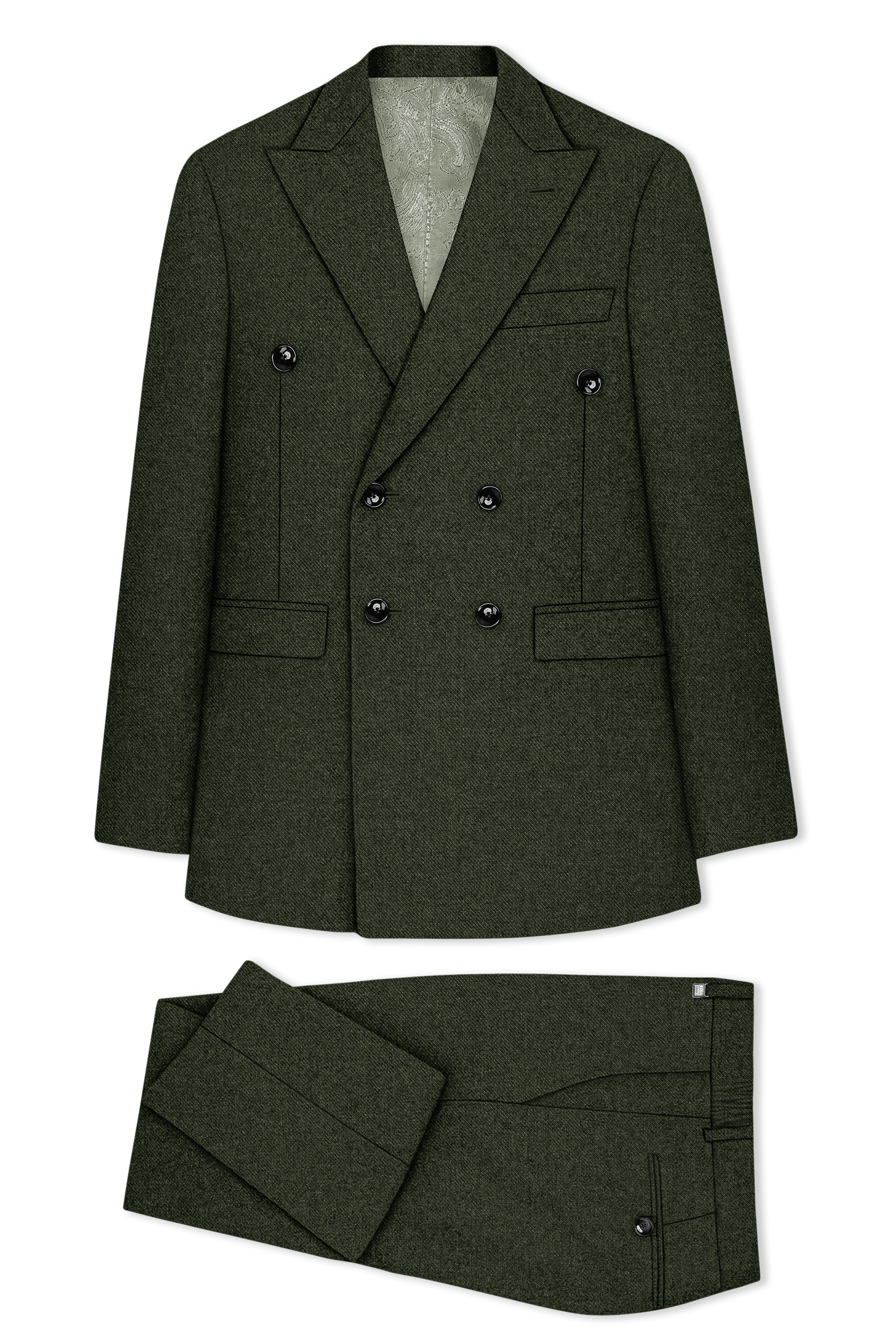 Virenza-Rangoon Green Textured Tweed Double Breasted Suit